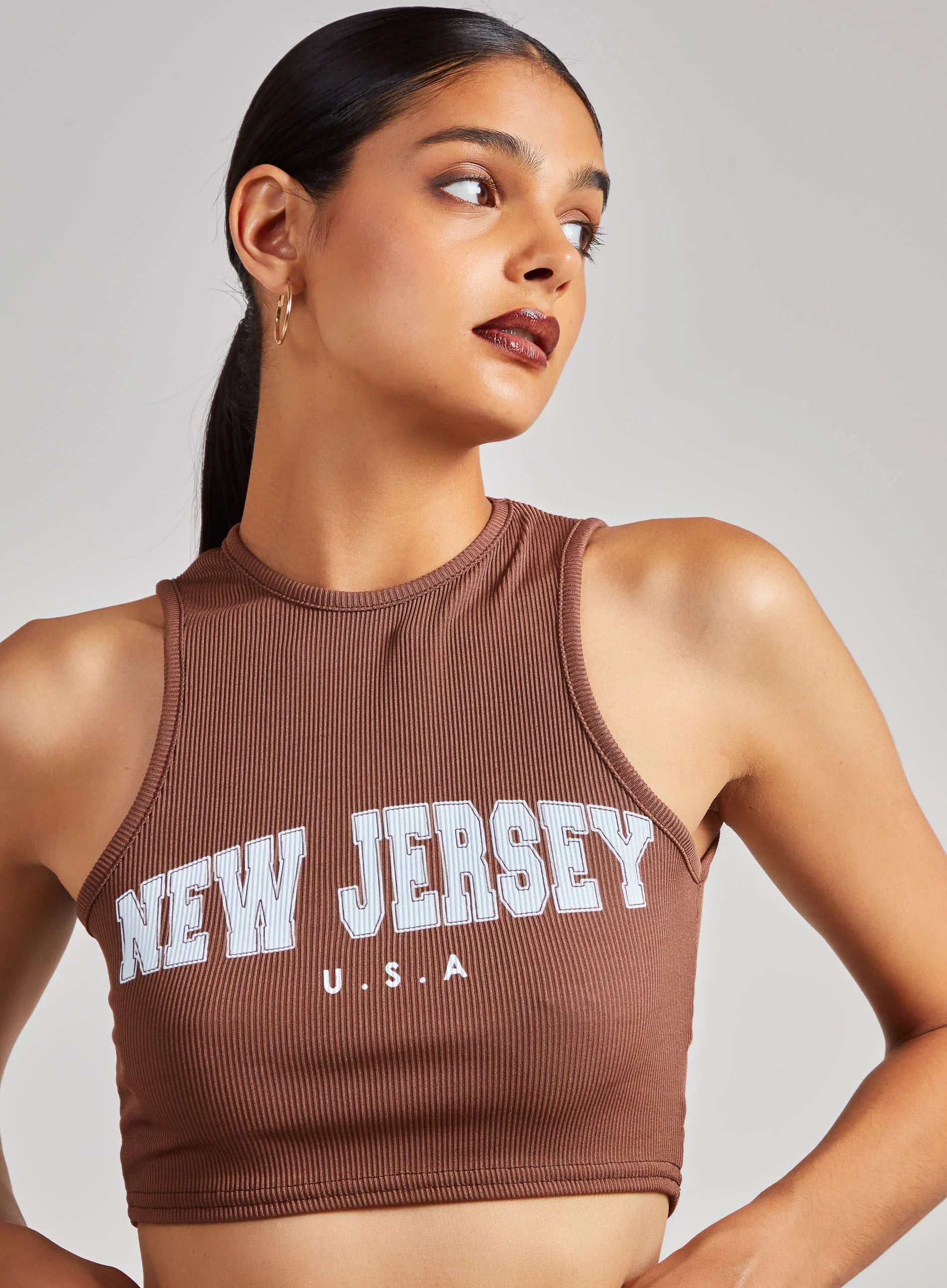 Printed Ribbed Crop Top