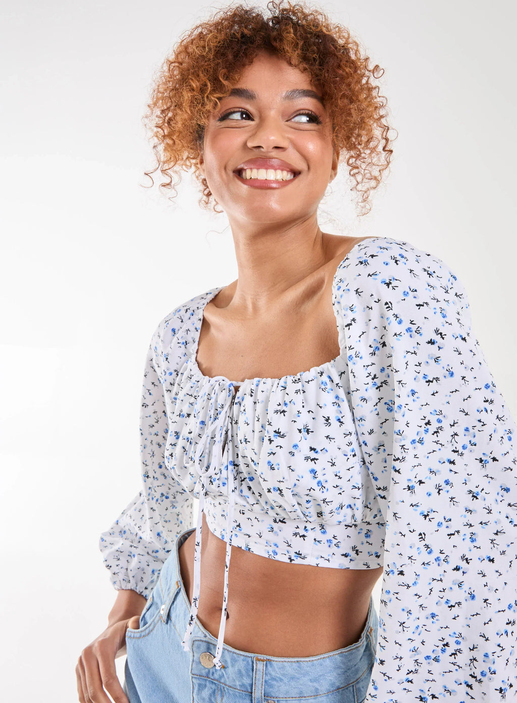 Long Sleeve Cropped Milkmaid Top