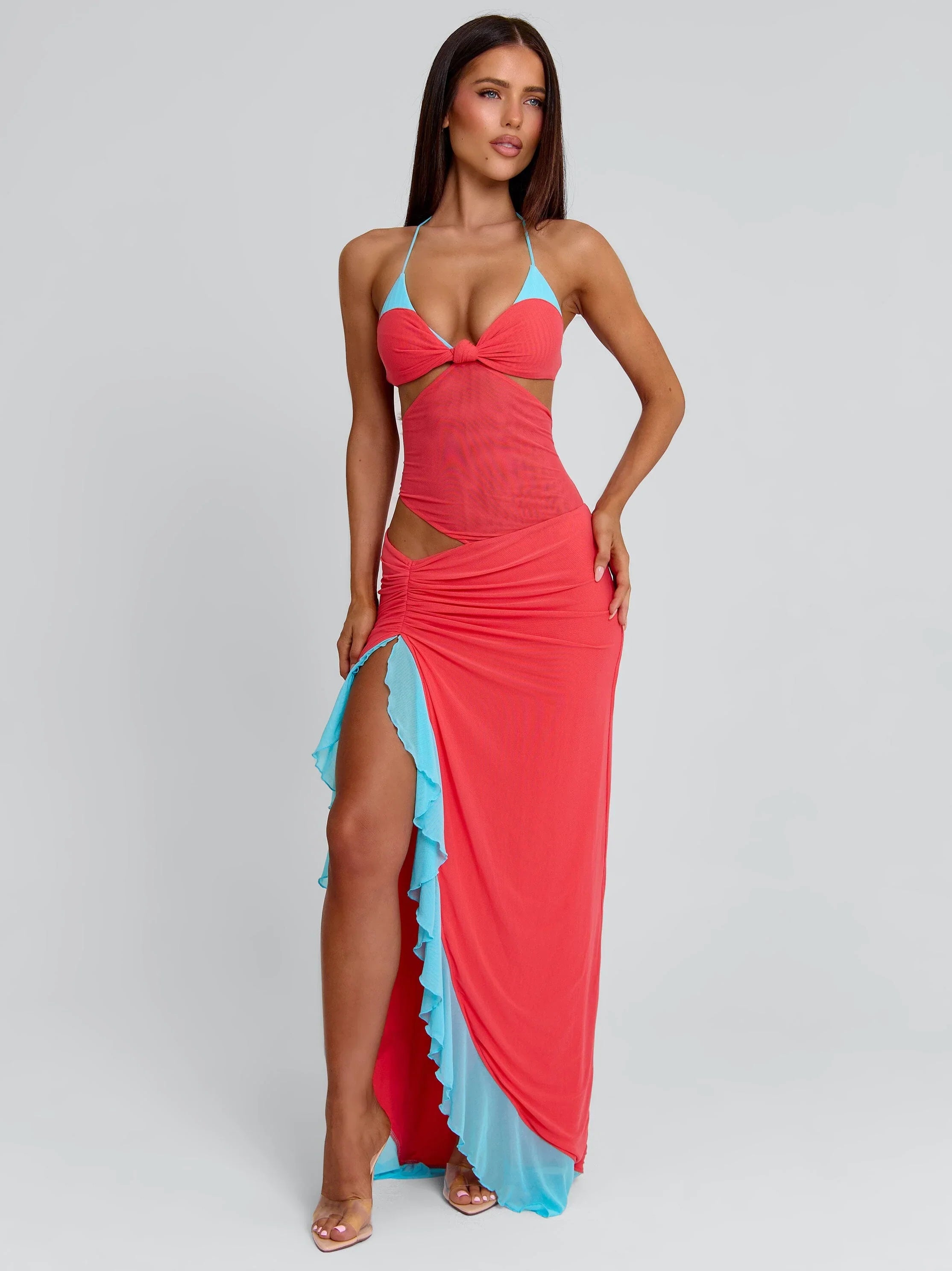 MIRANDA MAXI DRESS CORAL AND BLUE