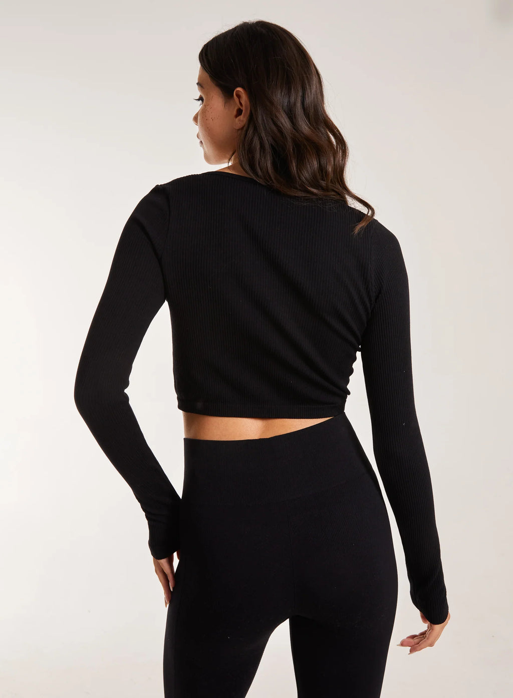 Rib Long Sleeve Button Down Top