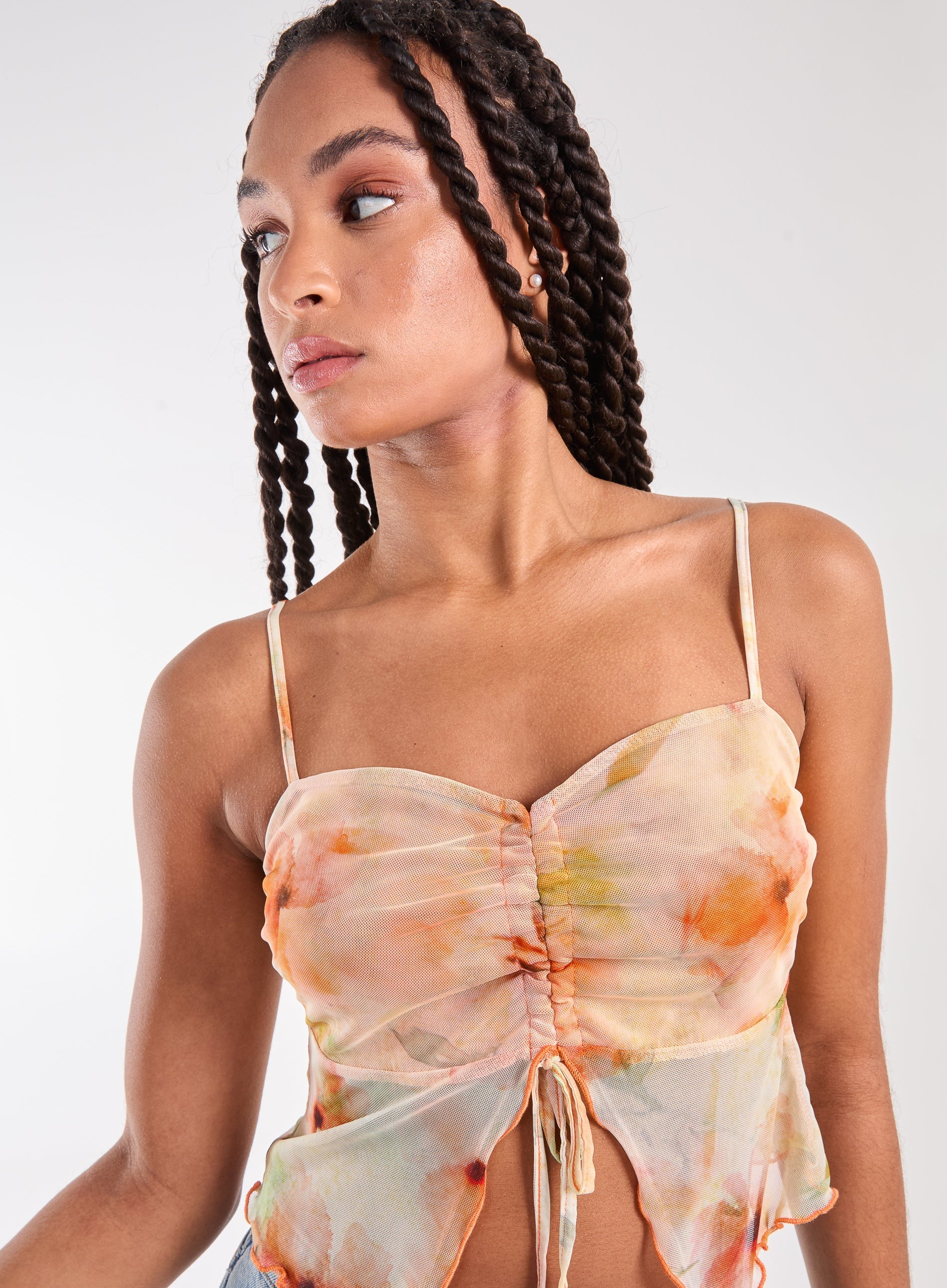 Distressed Mesh Butterfly Cami Top