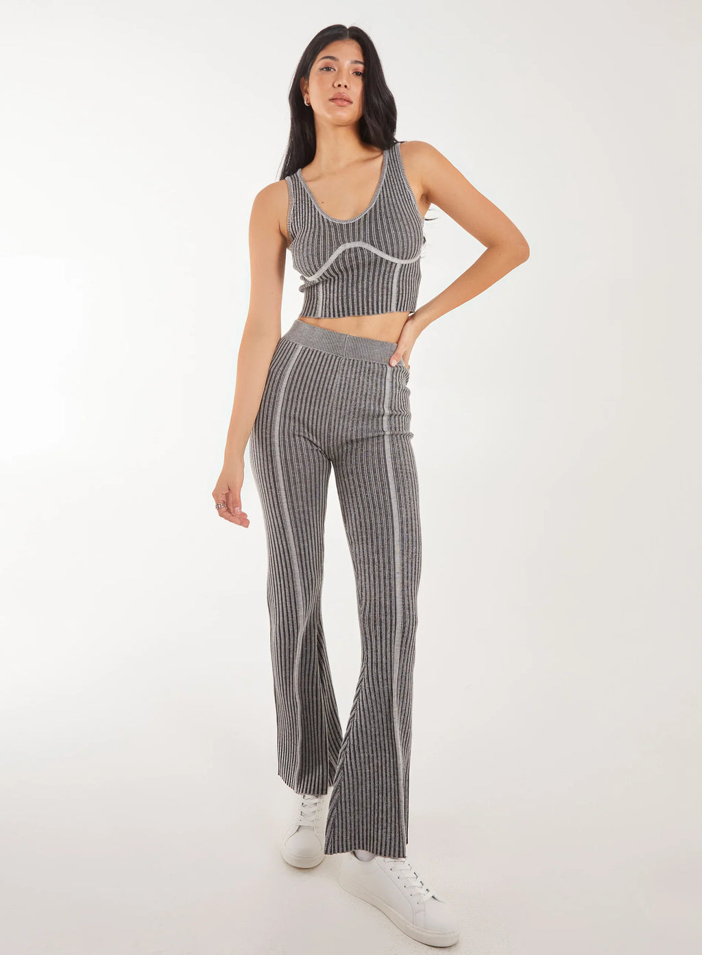 Two Tone Rib Corset Detail Top