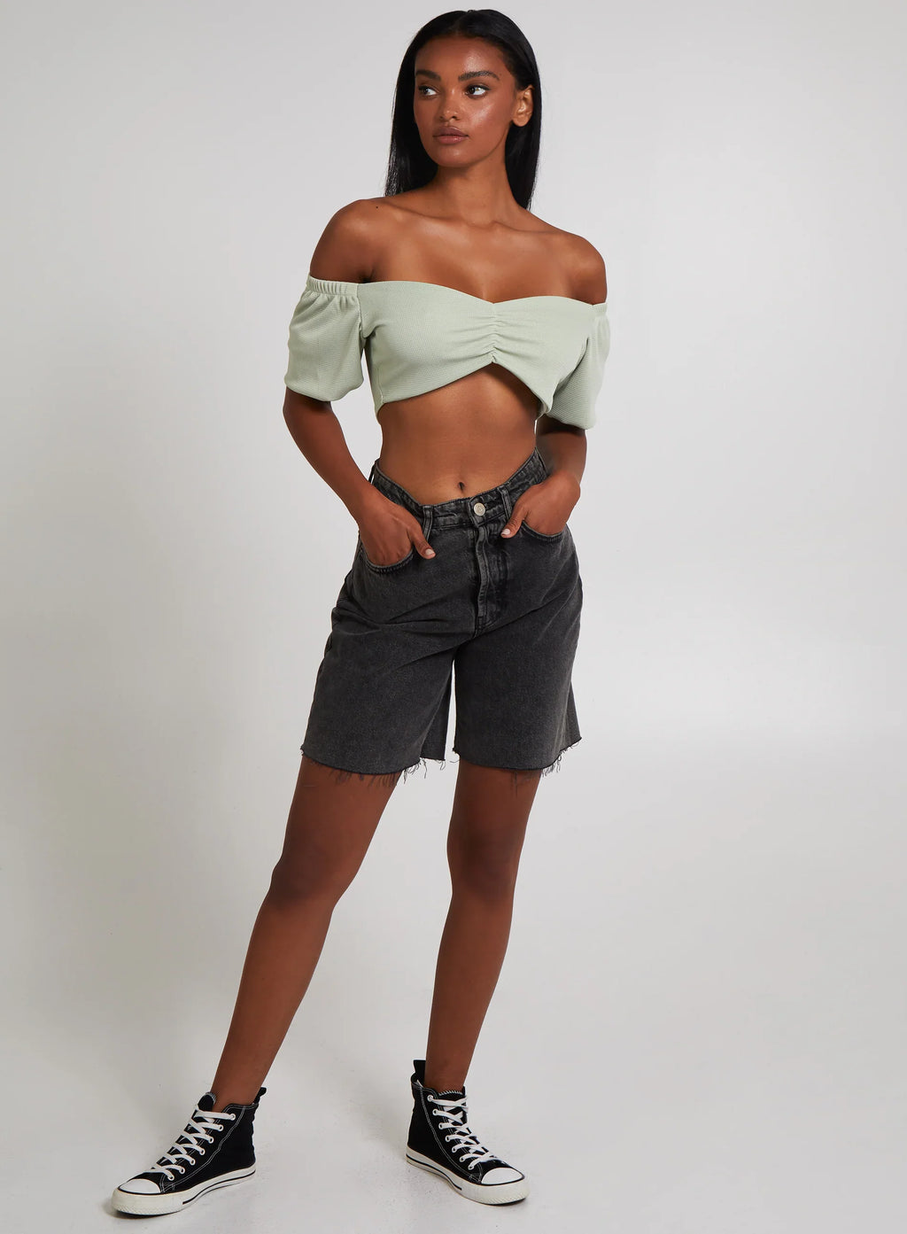 Waffle Rib Ruched Crop Top