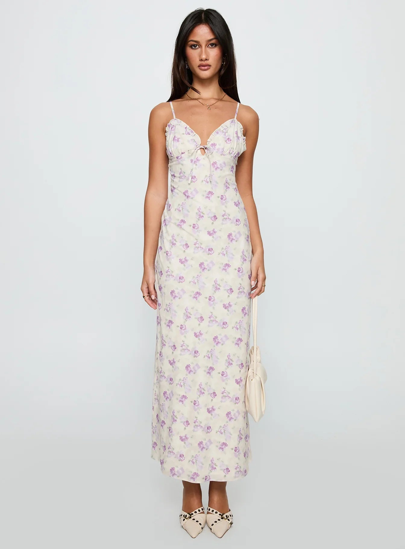 Jessamine Frill Maxi Dress White / Lilac