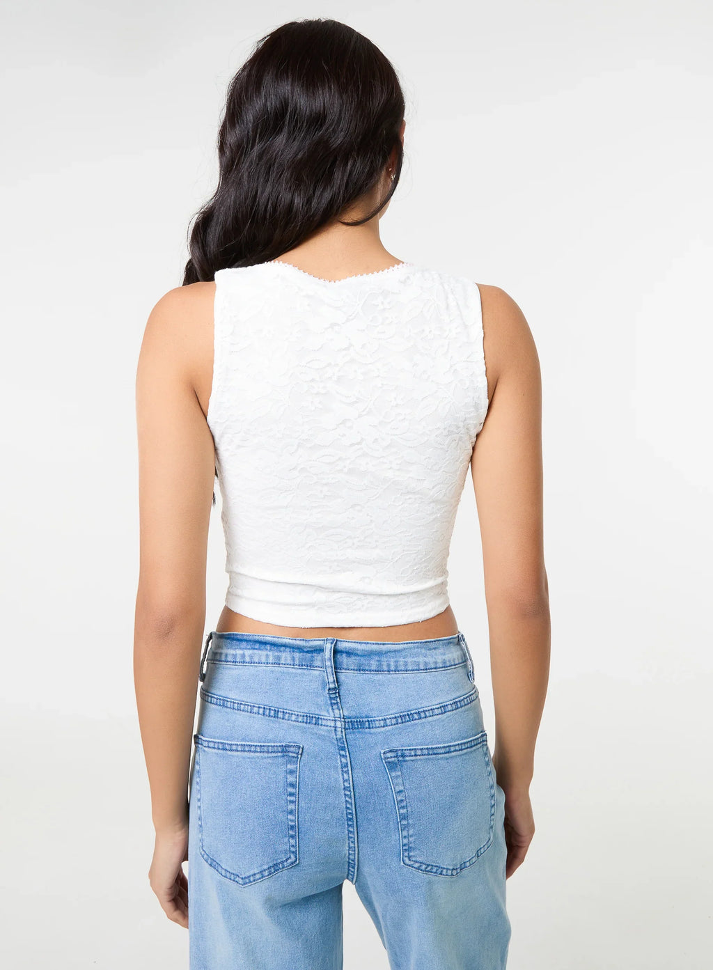 V Neck Lace Crop Top