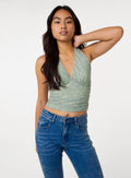 Ruched Side Halter Top In Polka Dot