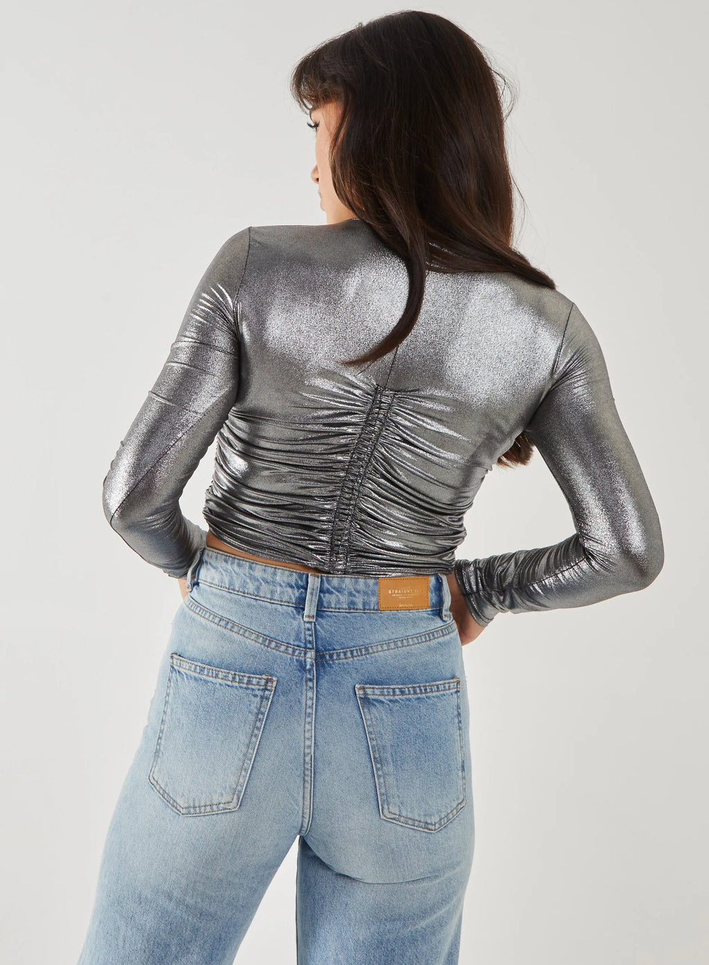 Metallic Ruched Long Sleeve Top