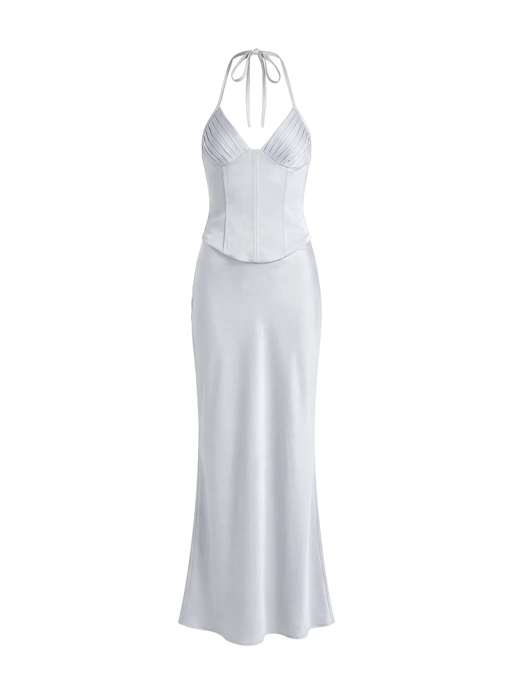 Devotedness Satin Corset Maxi Dress Silver