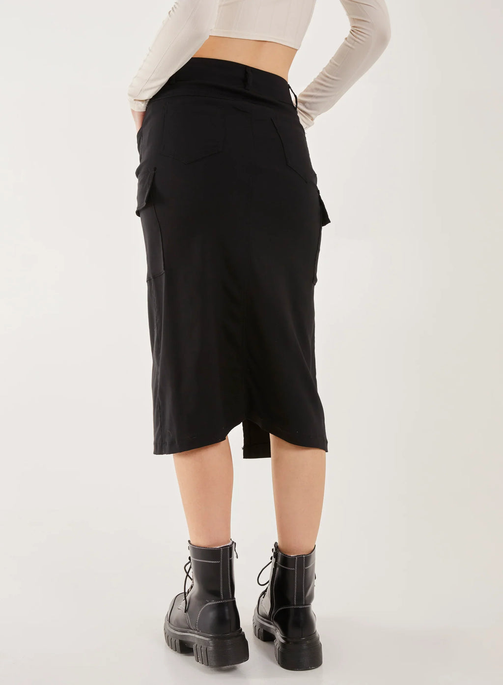 Utility Cargo Midi Slit Skirt