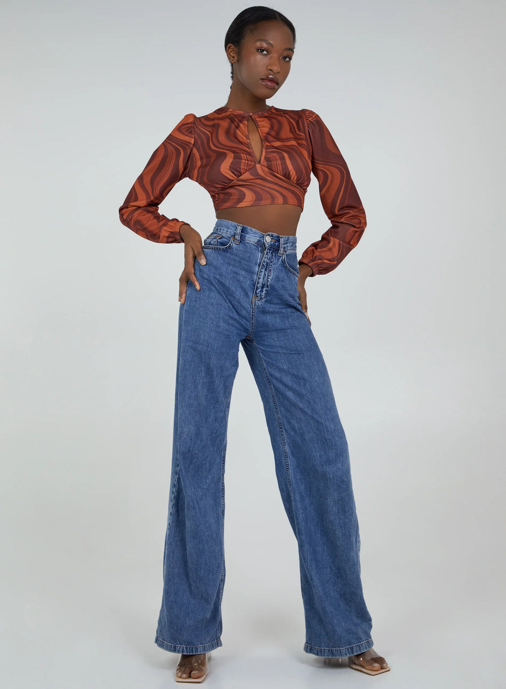 Open Back Marble Print Top
