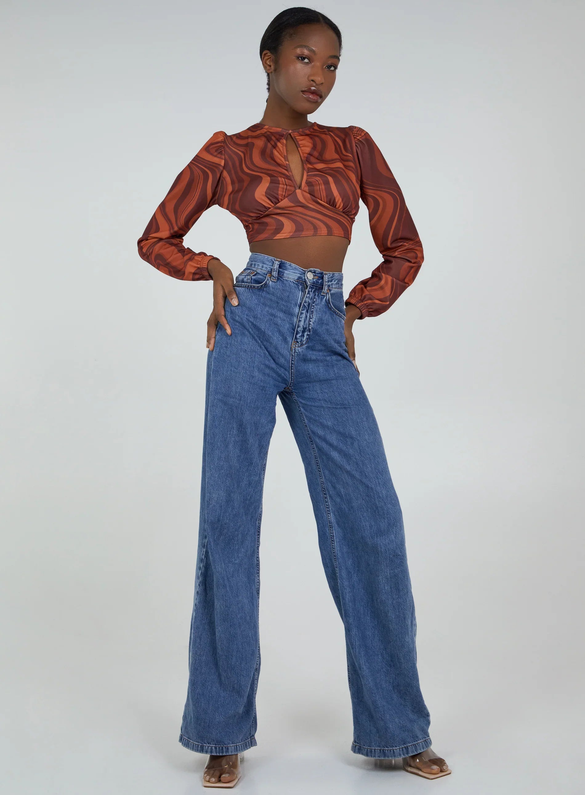Open Back Marble Print Top