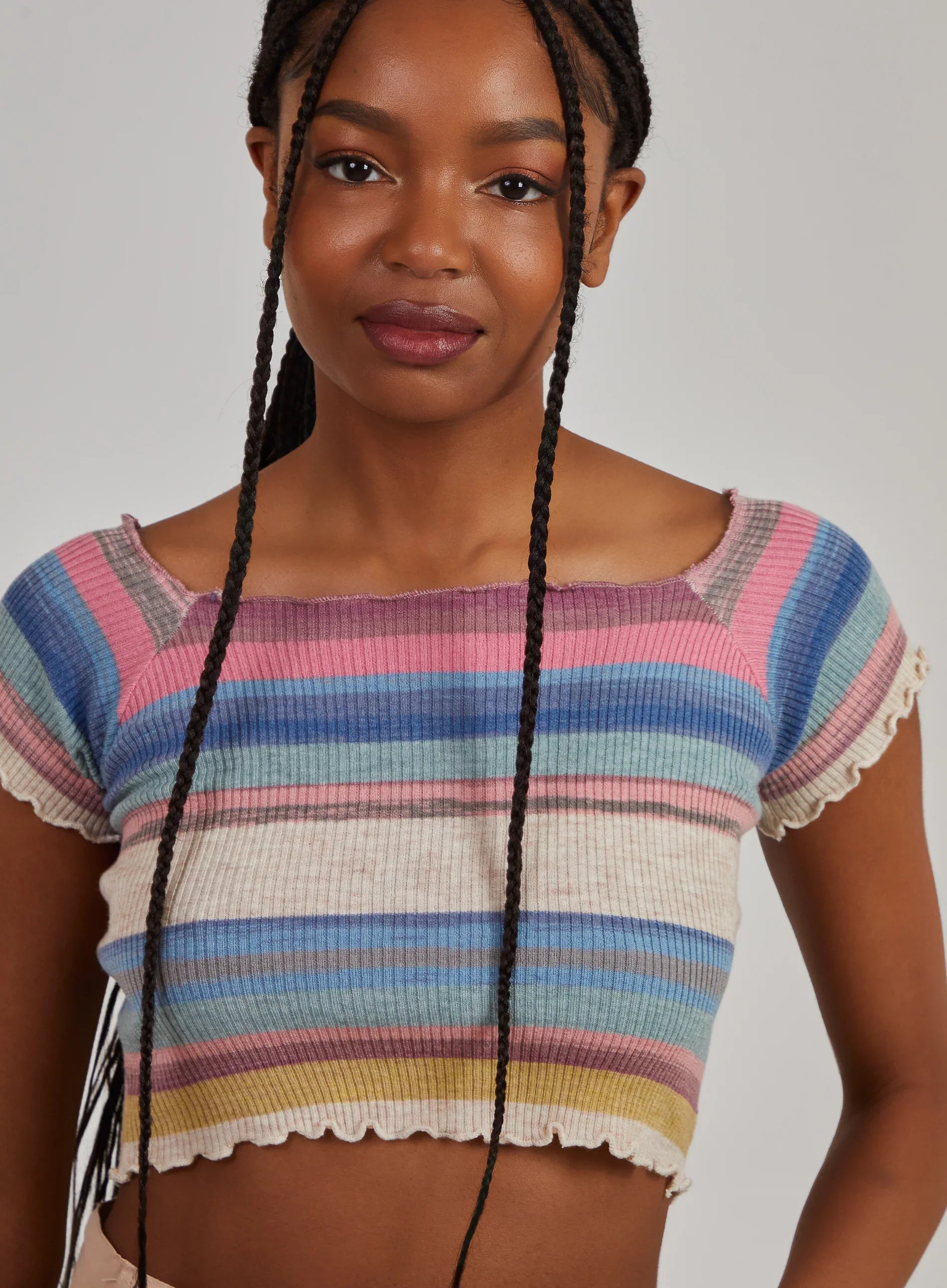 Space Dye Lettuce Hem Square Neck Crop Top