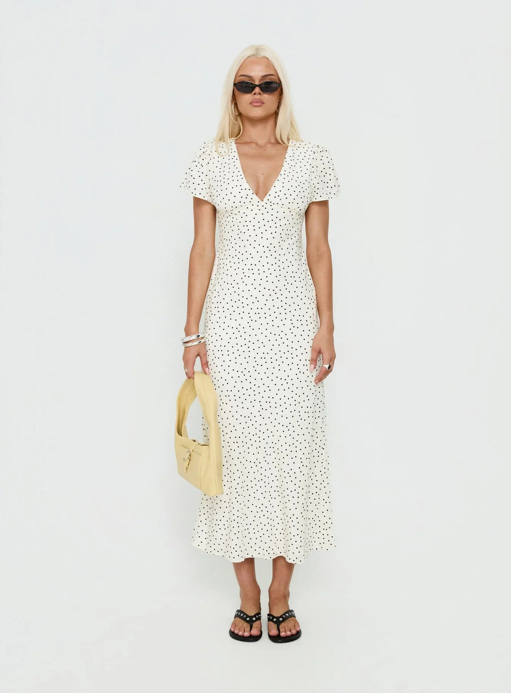 Mareiko V Neck Maxi Dress Cream Polka Dot