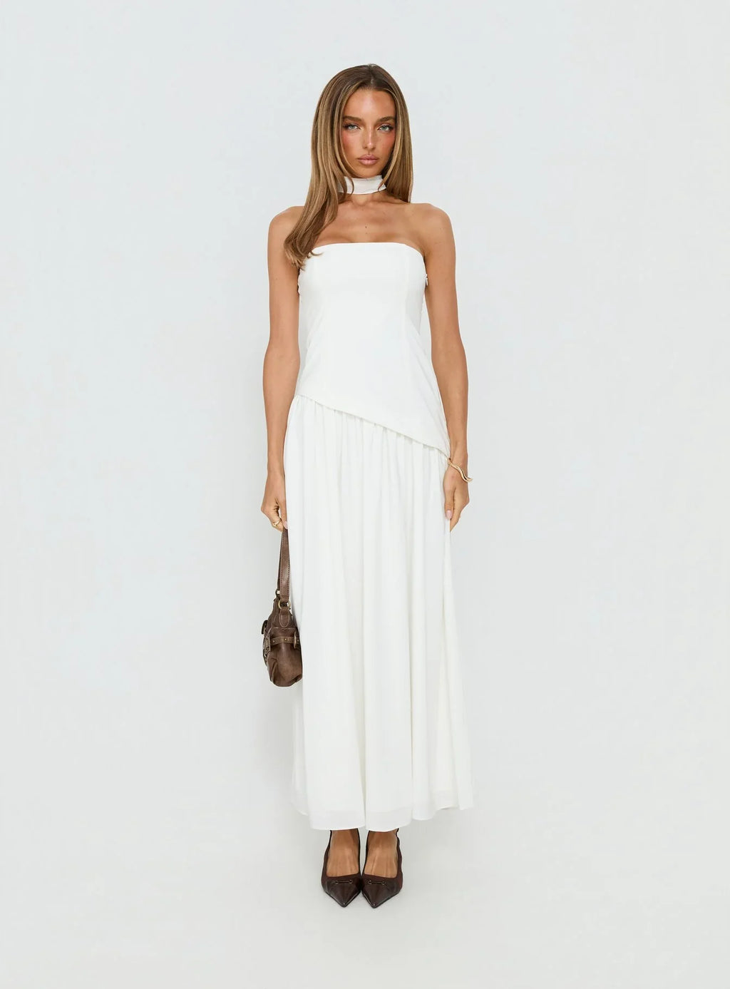 Odela Strapless Drop Waist Maxi Dress White