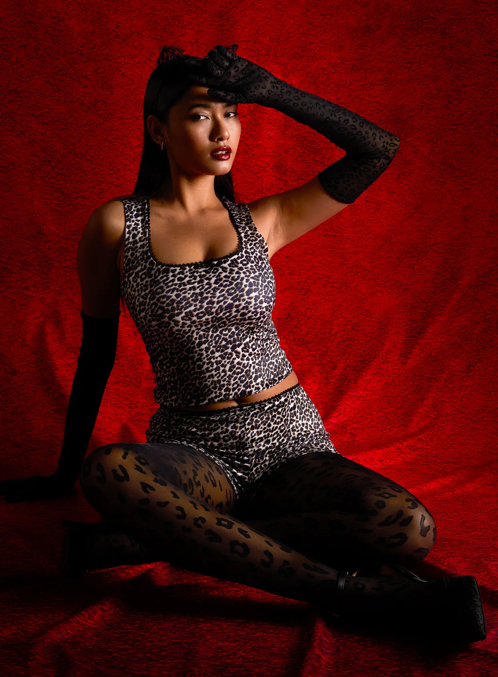 Leopard Square Neck Lace Trim Top