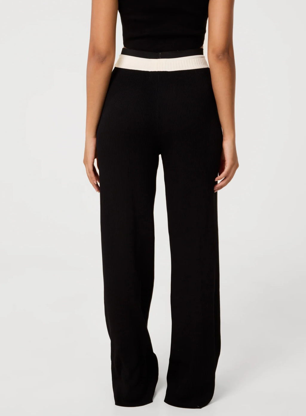 Ribbed Contrast Waist Wide Leg Joggers