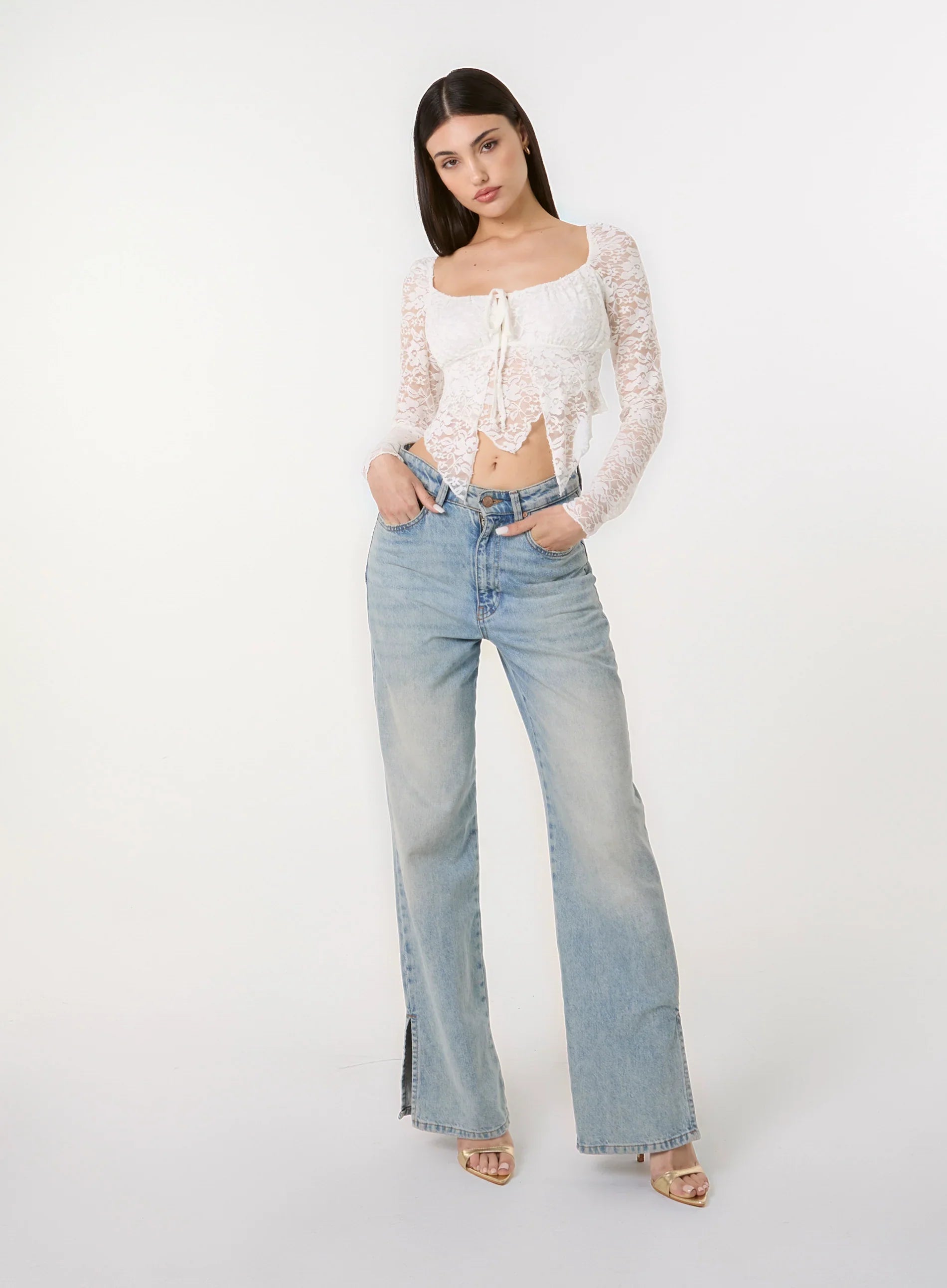 Long Sleeve Lace Butterfly Top