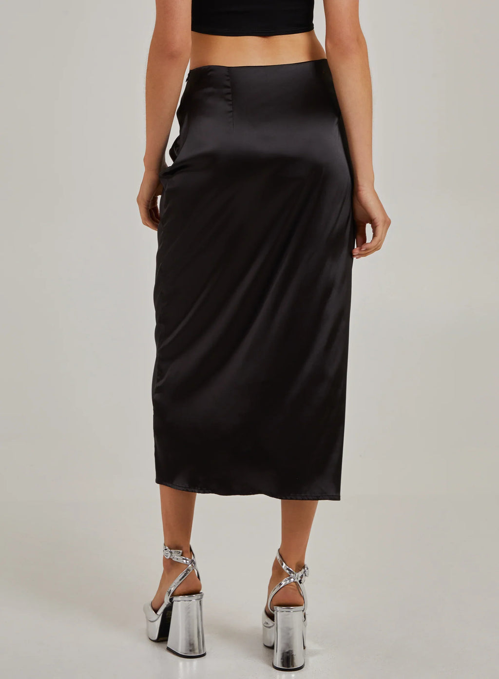 Ruched Midi Skirt With Tie