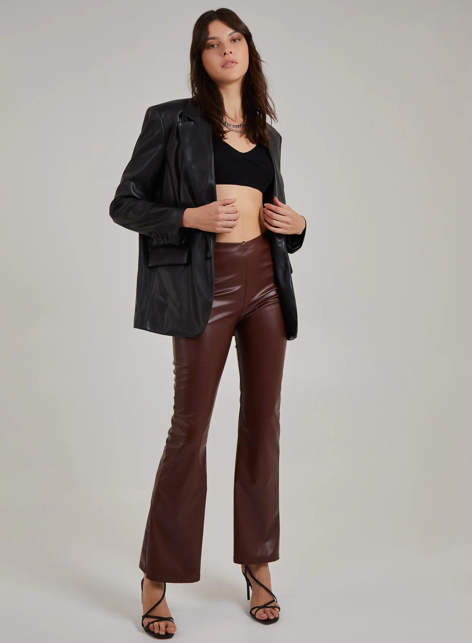Flare Leather Look Trousers