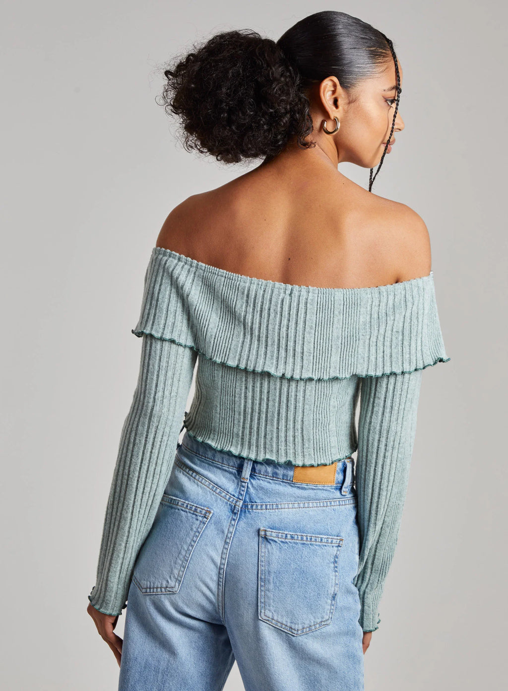 Wide Brushed Ribbed Bardot Top