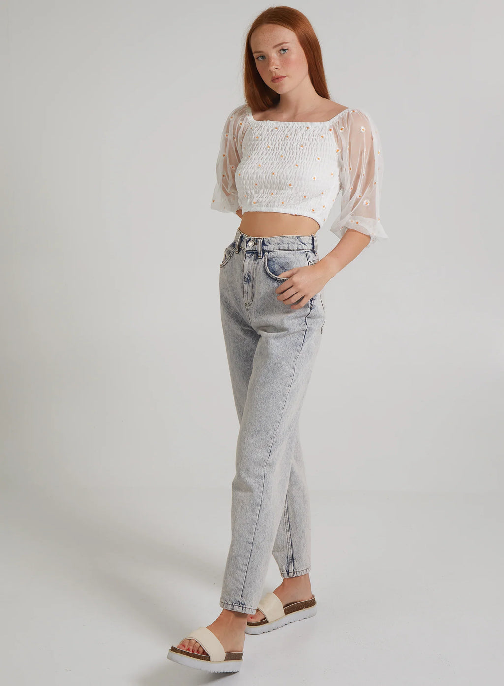 Daisy Embroidered Bardot Top