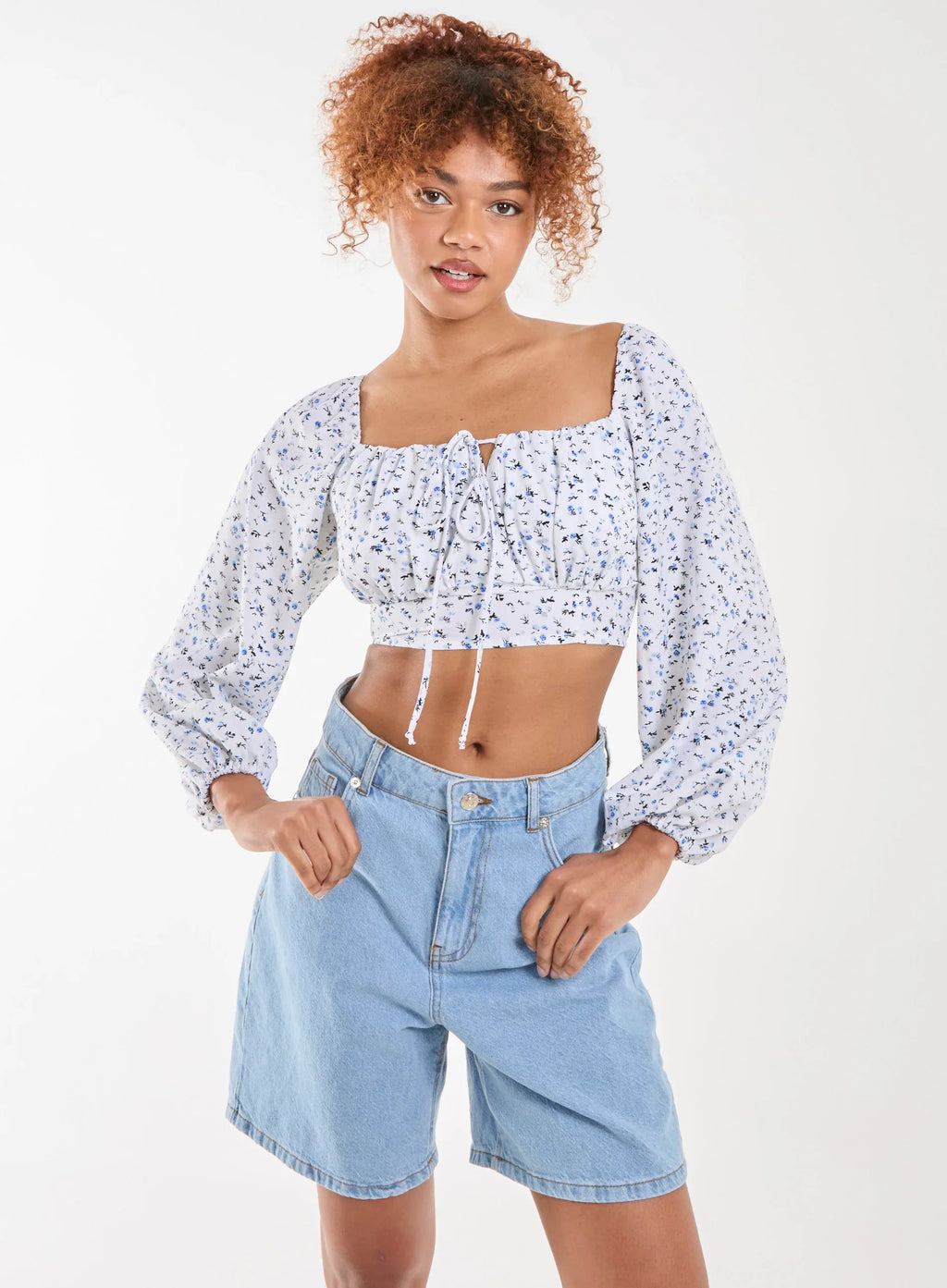 Long Sleeve Cropped Milkmaid Top