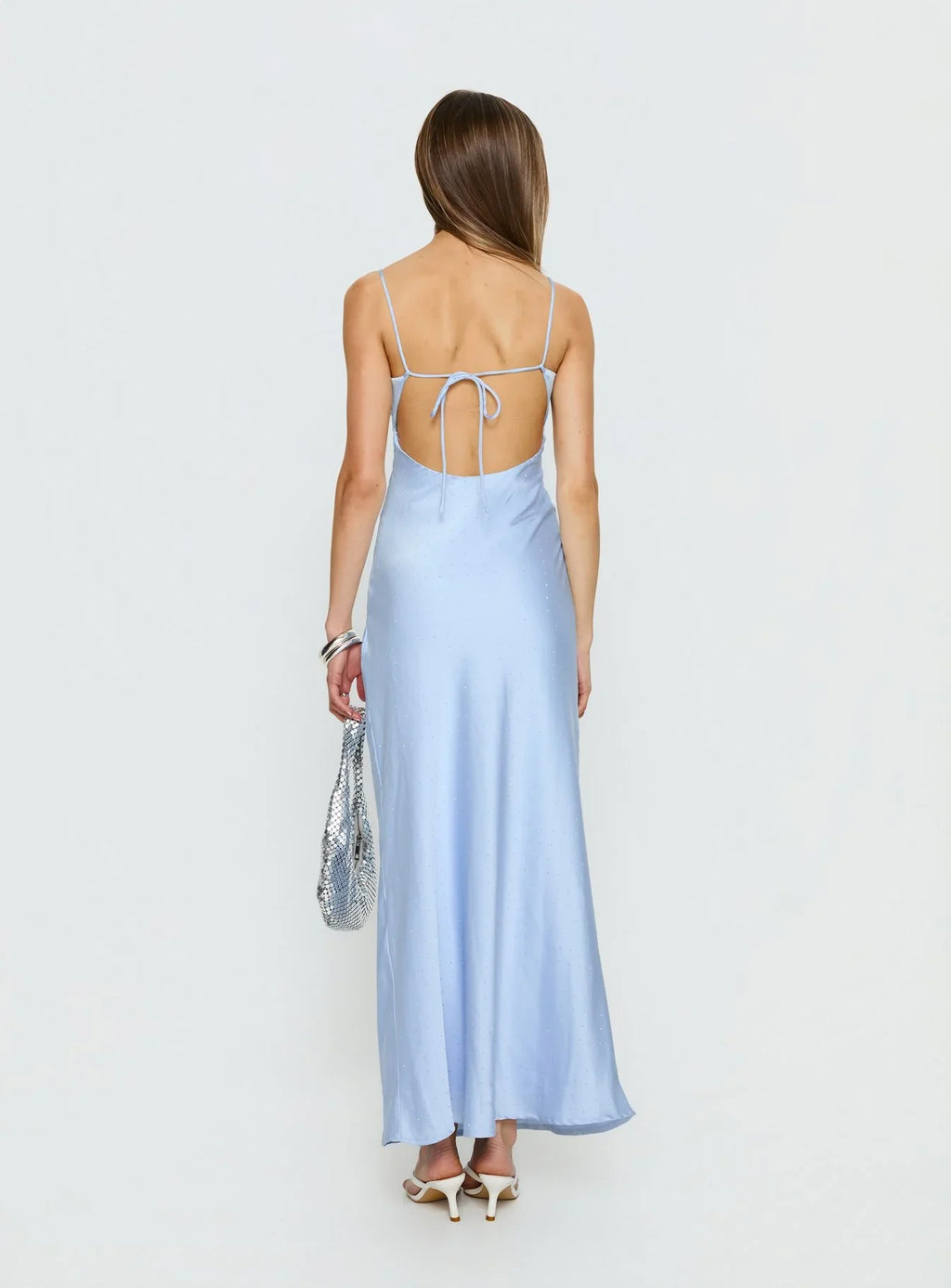 Normanby V Neck Tie Detail Maxi Dress Blue