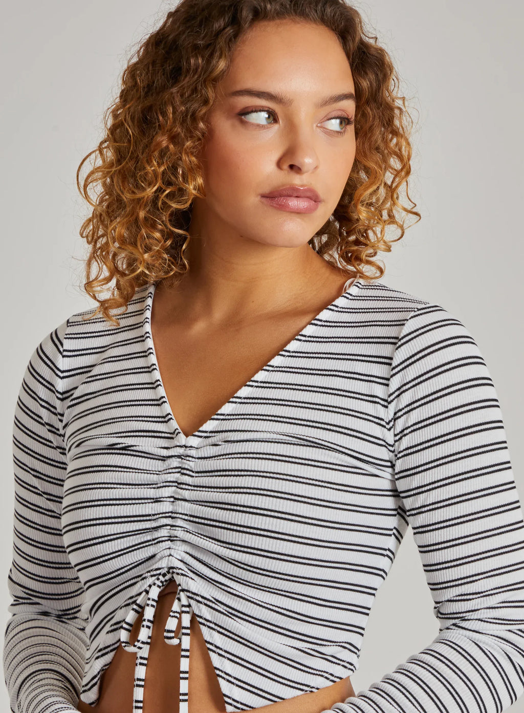 Striped Tie Front Ribbed Crop Top