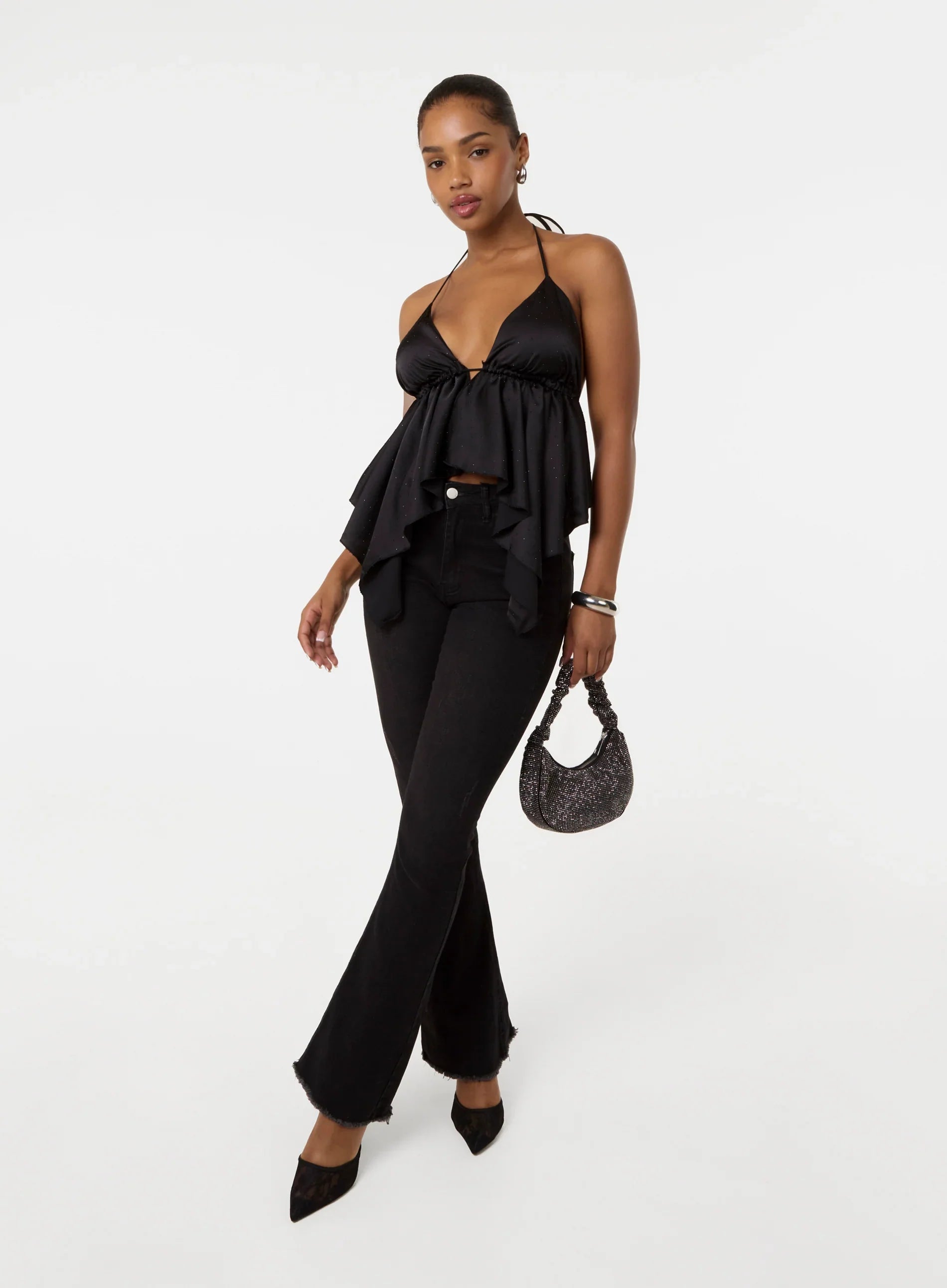 Diamante Satin Halter Top