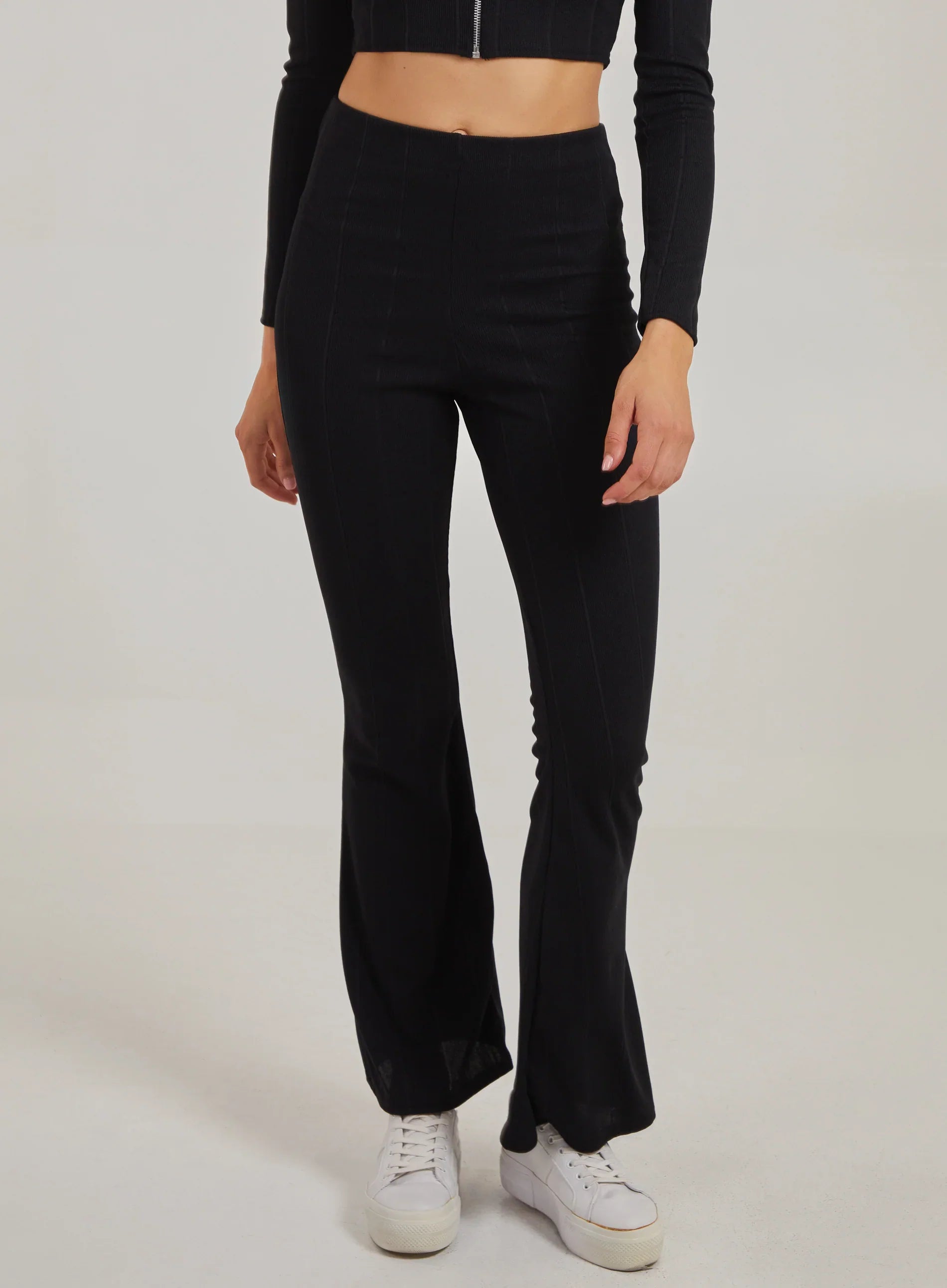 Wide Ribbed Flare Trousers
