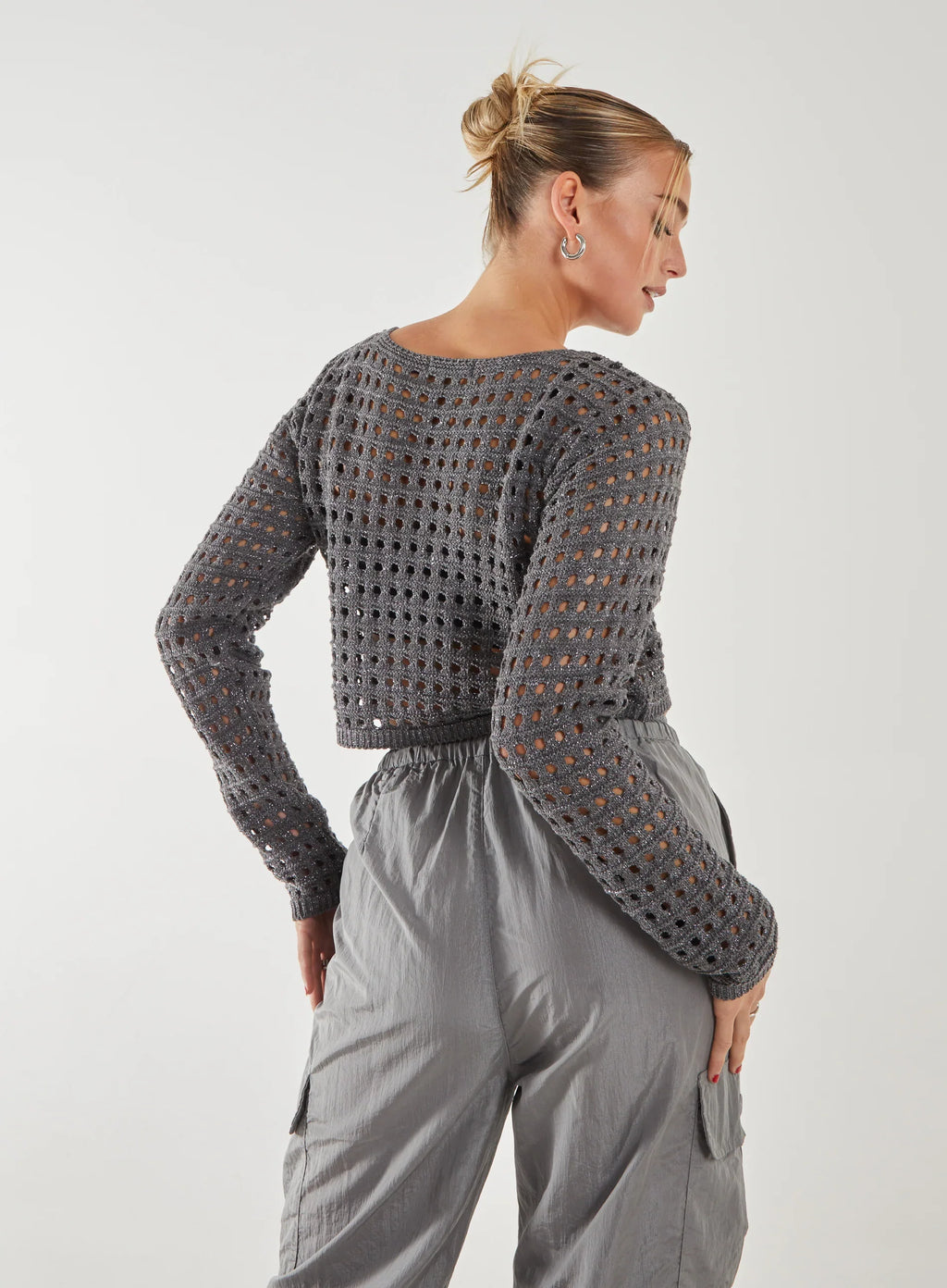 Metallic Long Sleeve Crochet Top