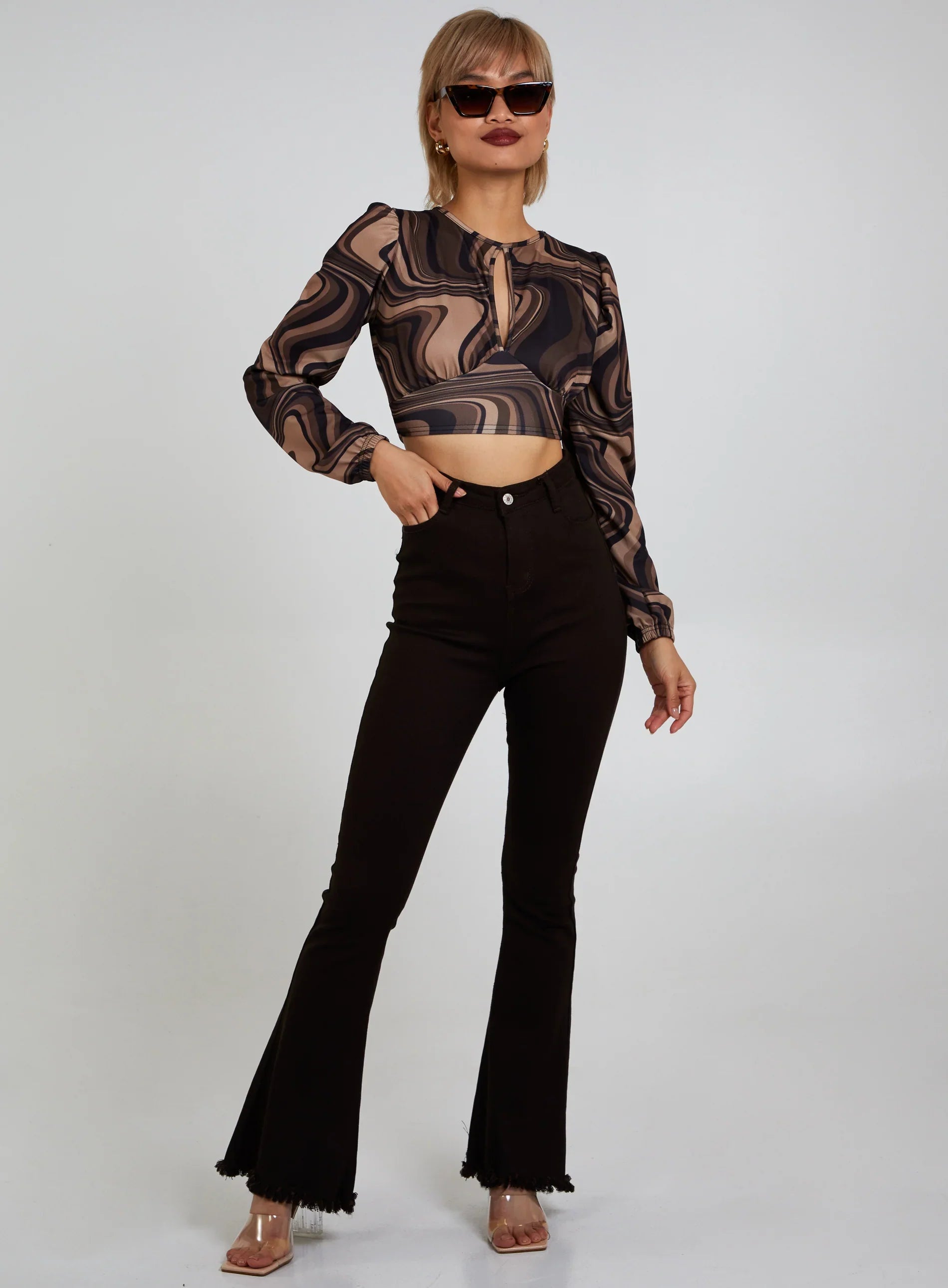 Open Back Marble Print Top