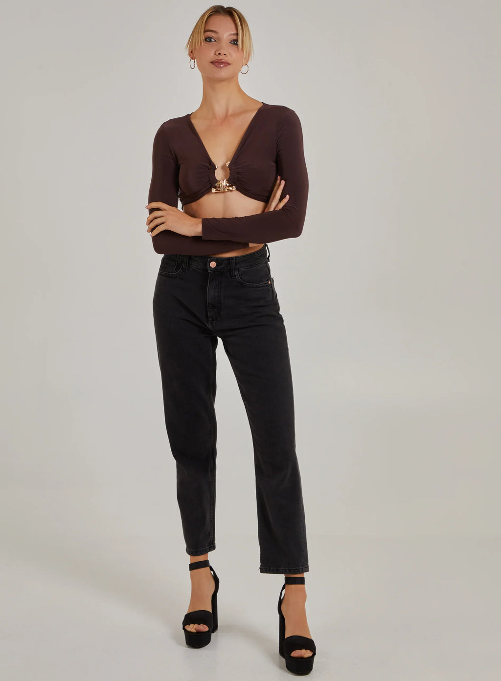 Gold Trim Slinky Long Sleeve Top