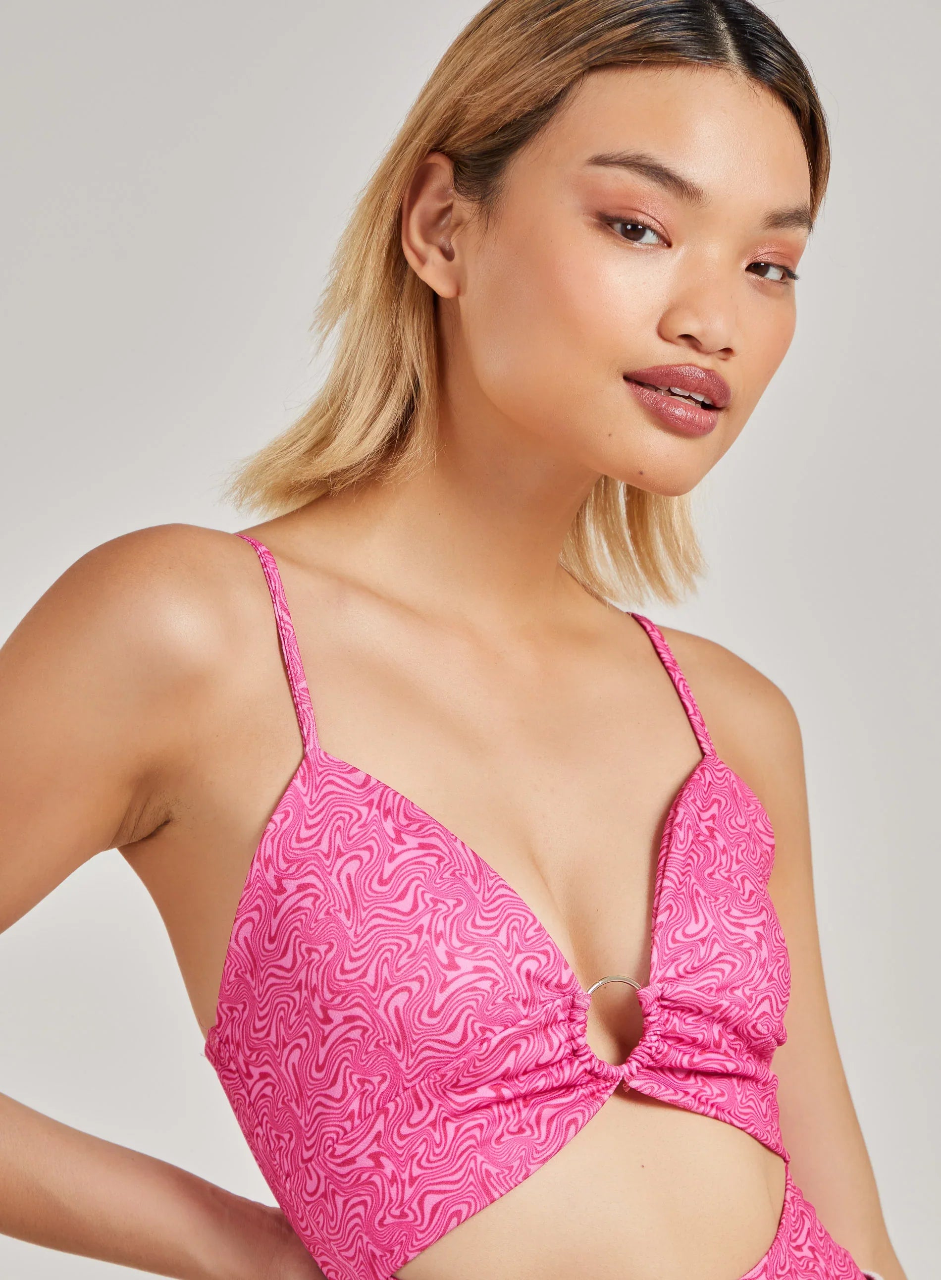 Printed Ring Detail Cut Out Bodysuit