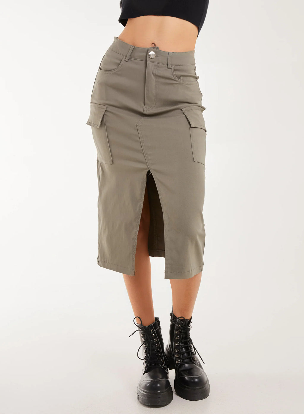 Utility Cargo Midi Slit Skirt