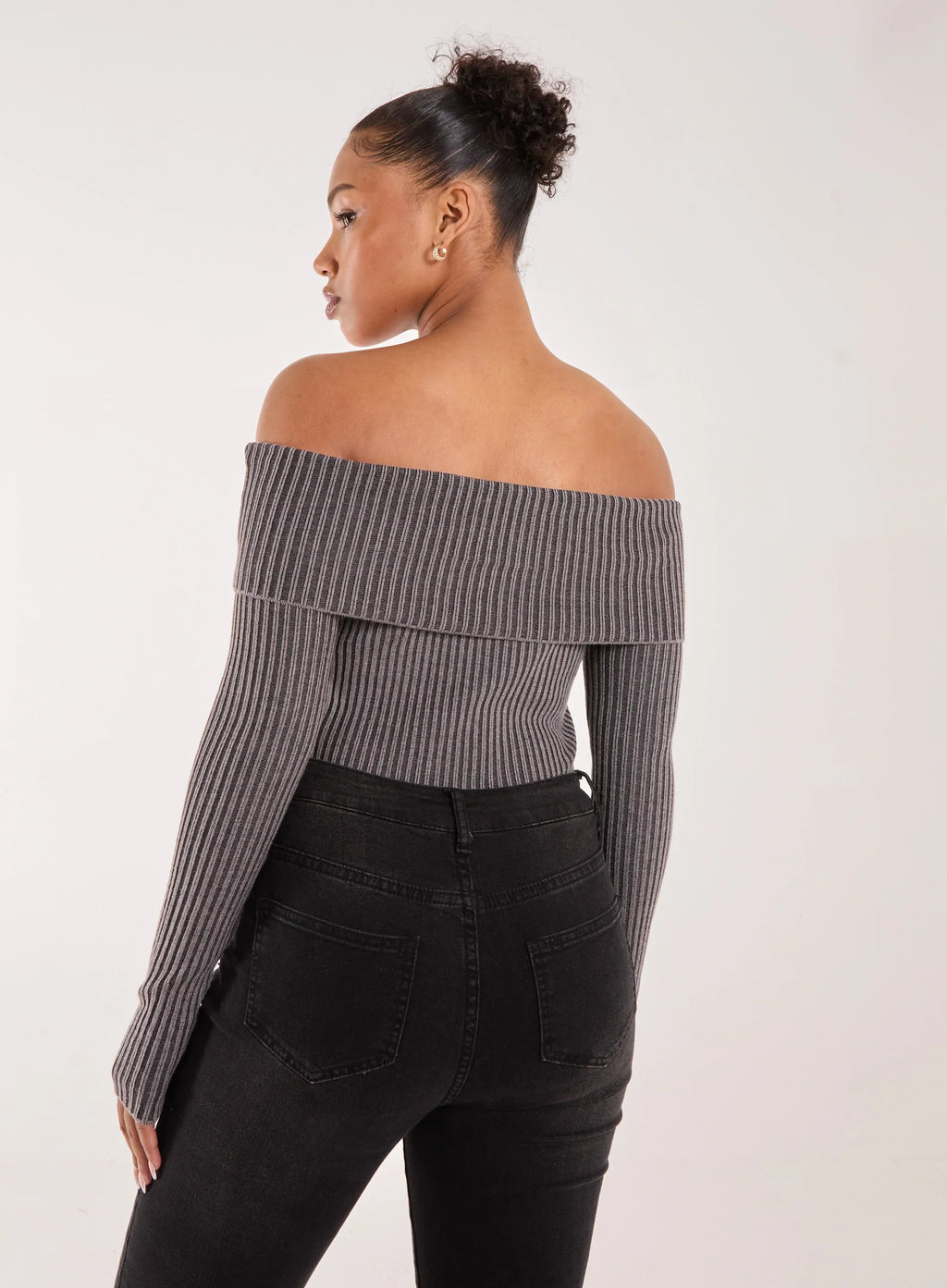 Two Tone Rib Bardot Top