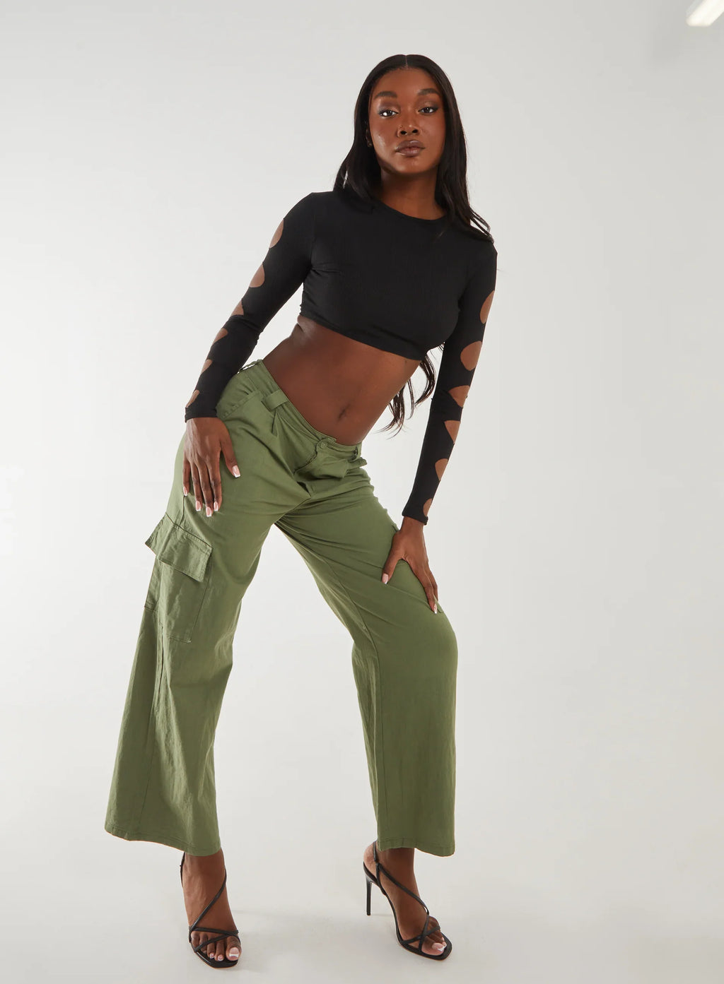 Ribbed Long Sleeve Cut Out Top