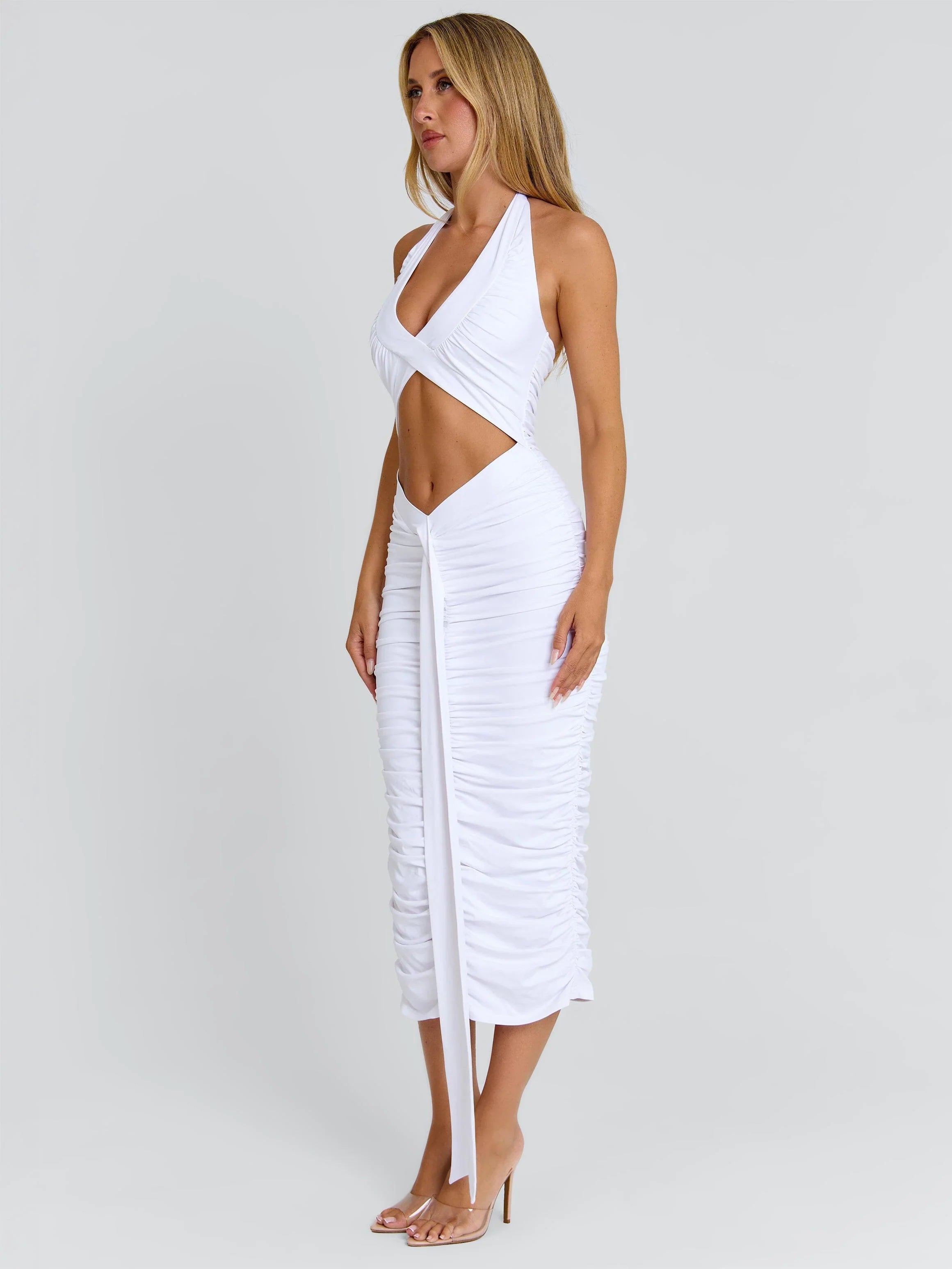 OMERY MIDI DRESS WHITE