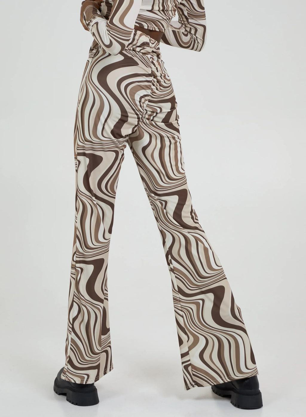 Swirl Print Slinky Flared Trousers