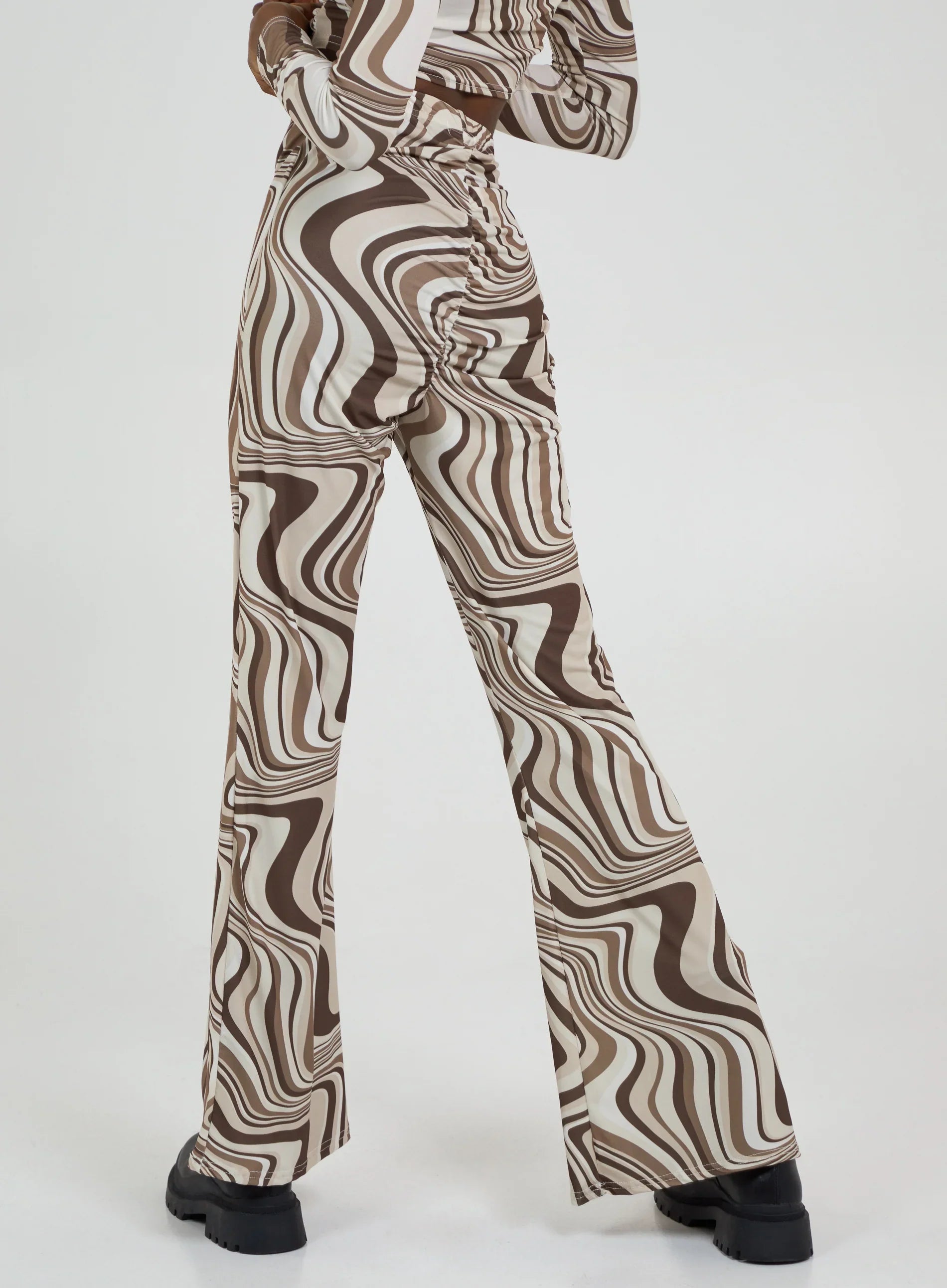 Swirl Print Slinky Flared Trousers