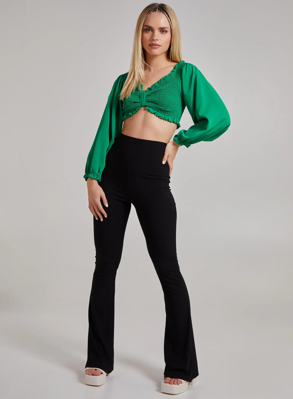 Twist Front Balloon Sleeve Crop Top