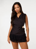 Stone Buckle Cross Over Slinky Top