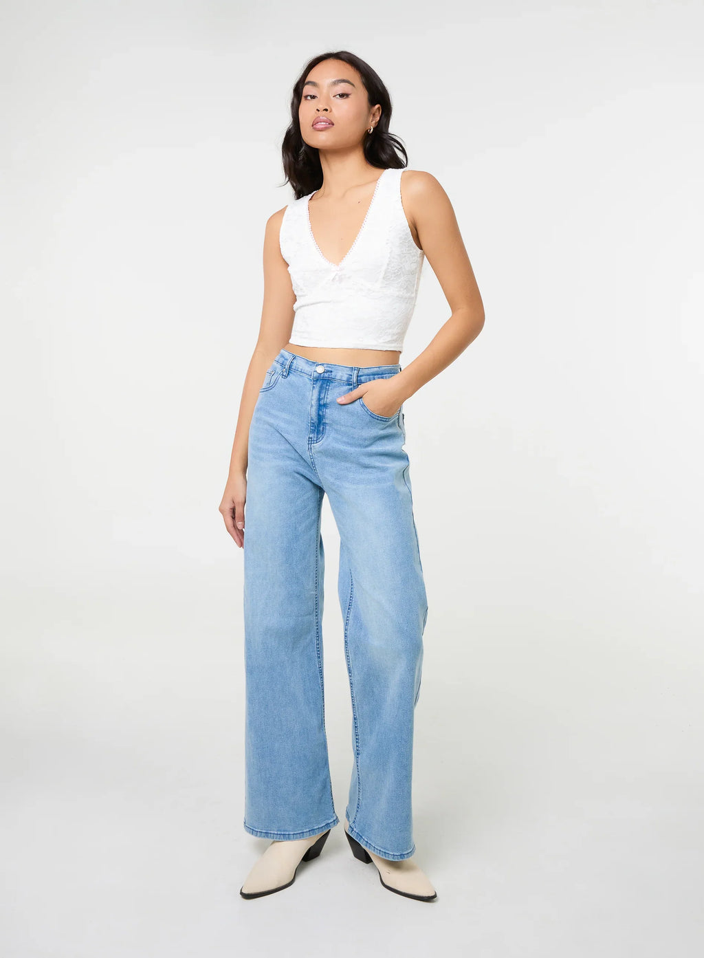 V Neck Lace Crop Top