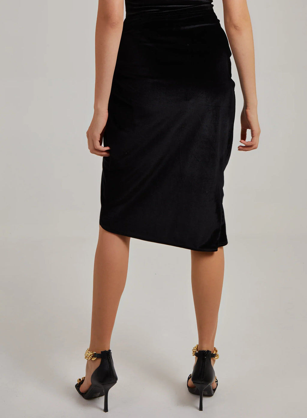 Velvet Twist Front Midi Skirt