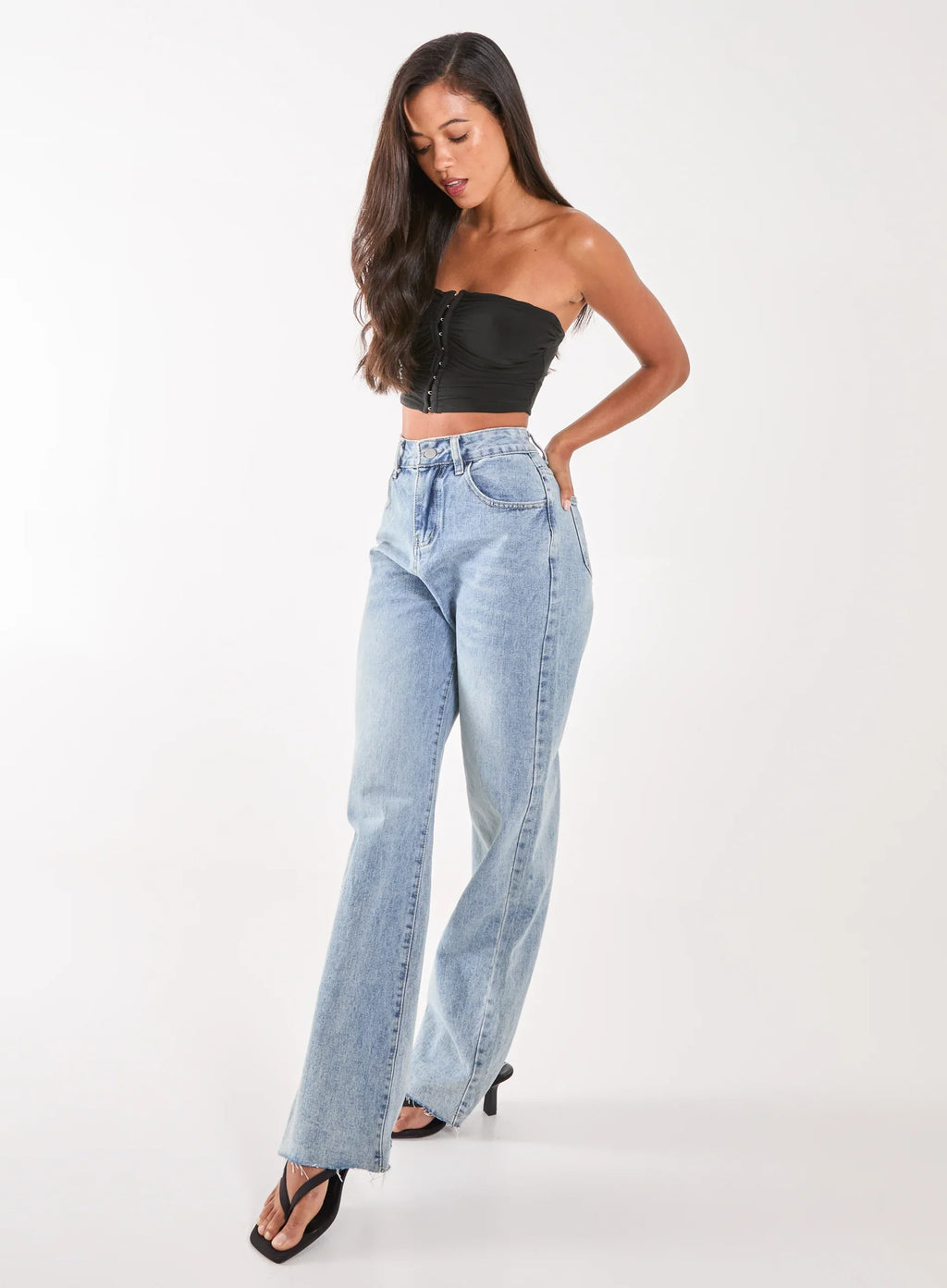 Bandeau Eyelet Detail Corset Top