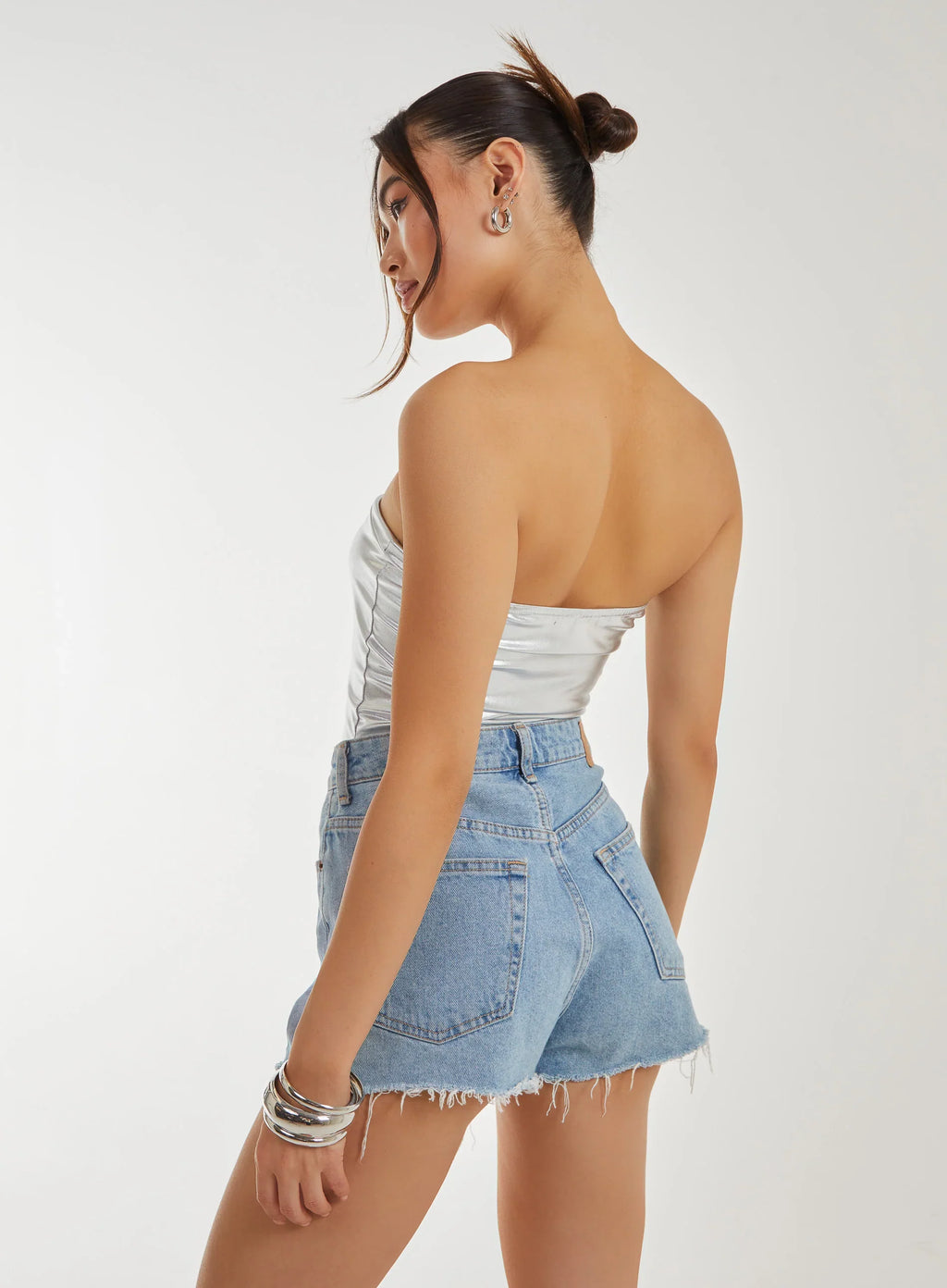Silver Metallic PU Corset Top