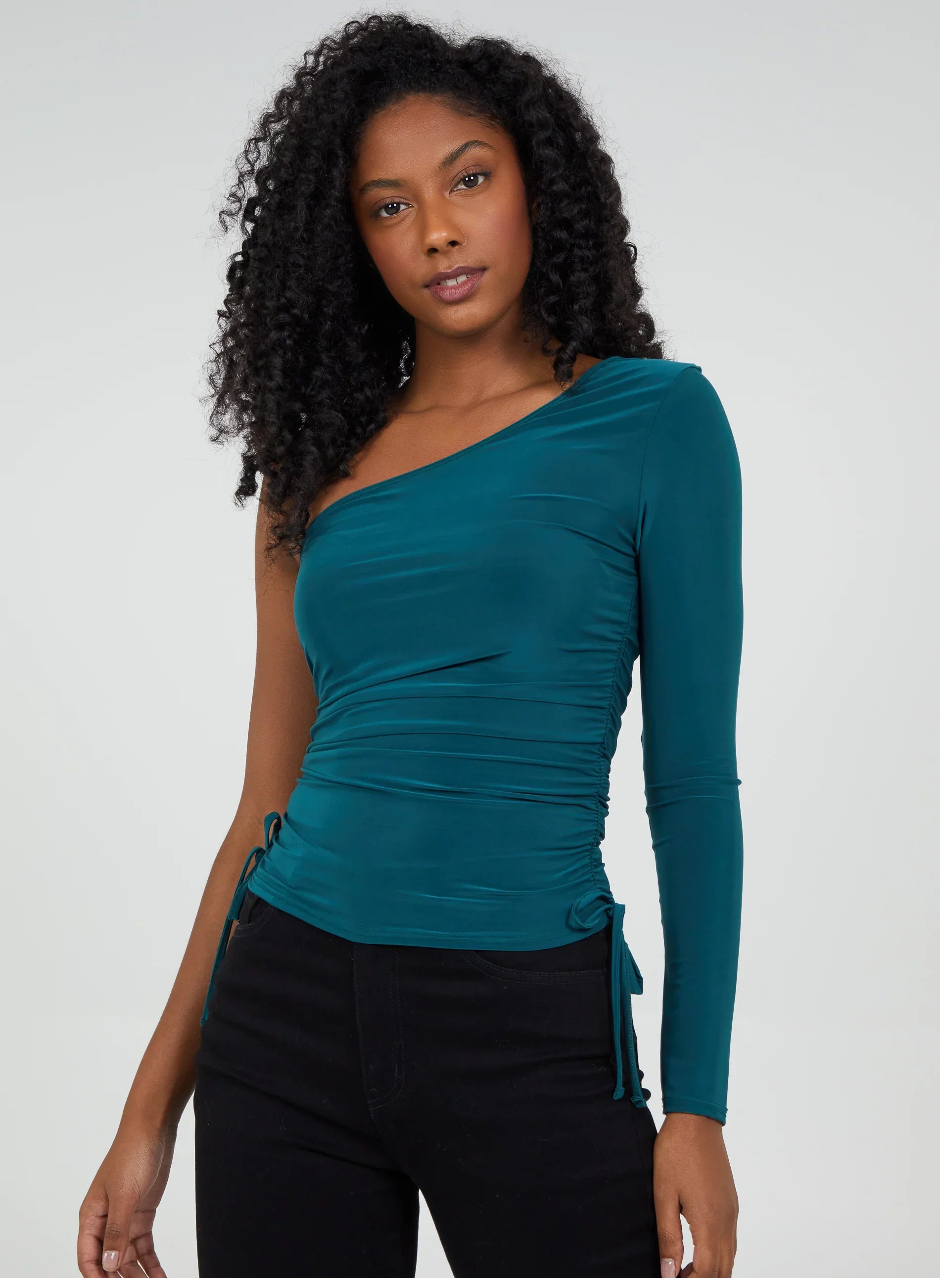Ruched One Shoulder Slinky Top