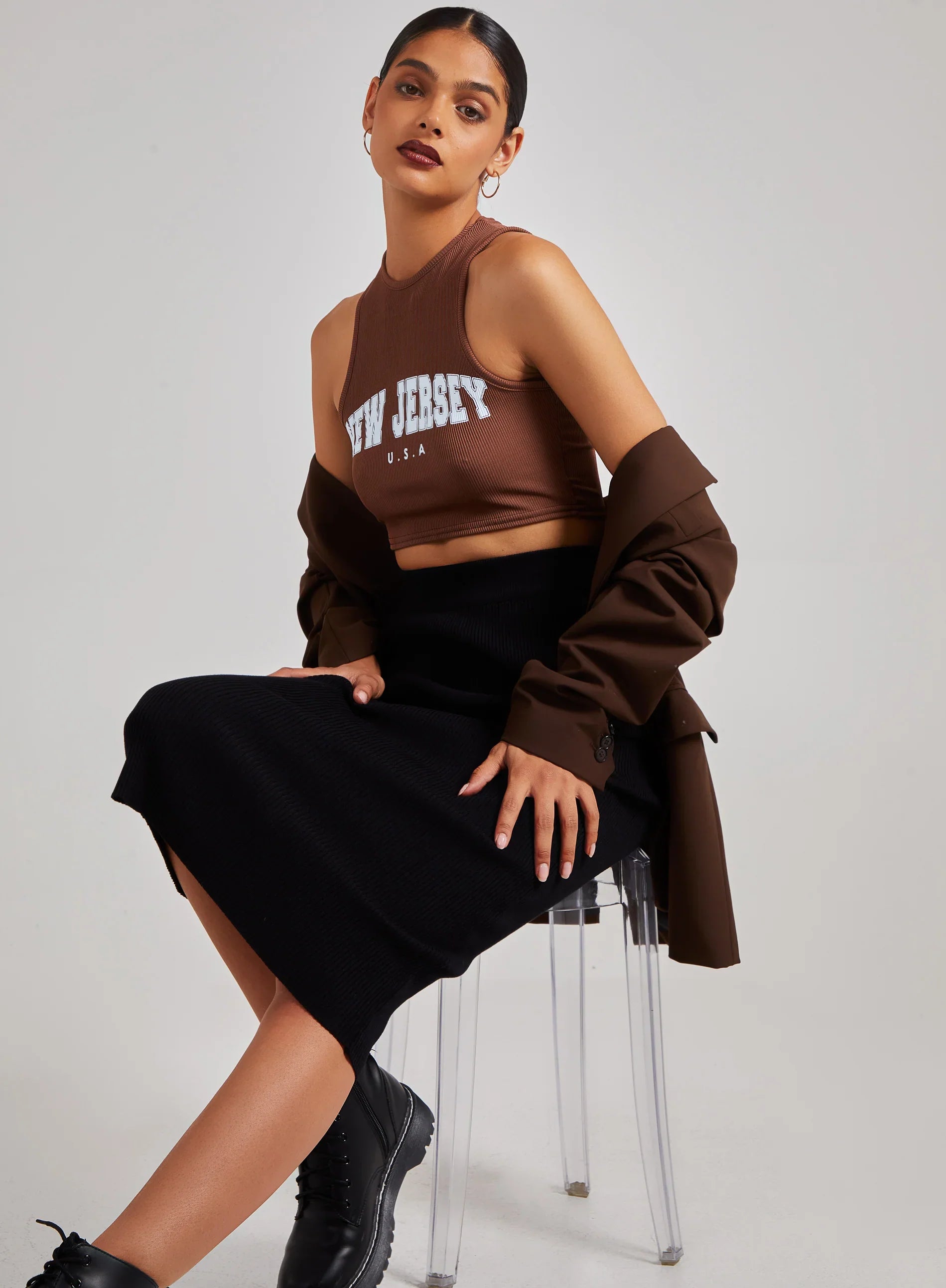Printed Ribbed Crop Top