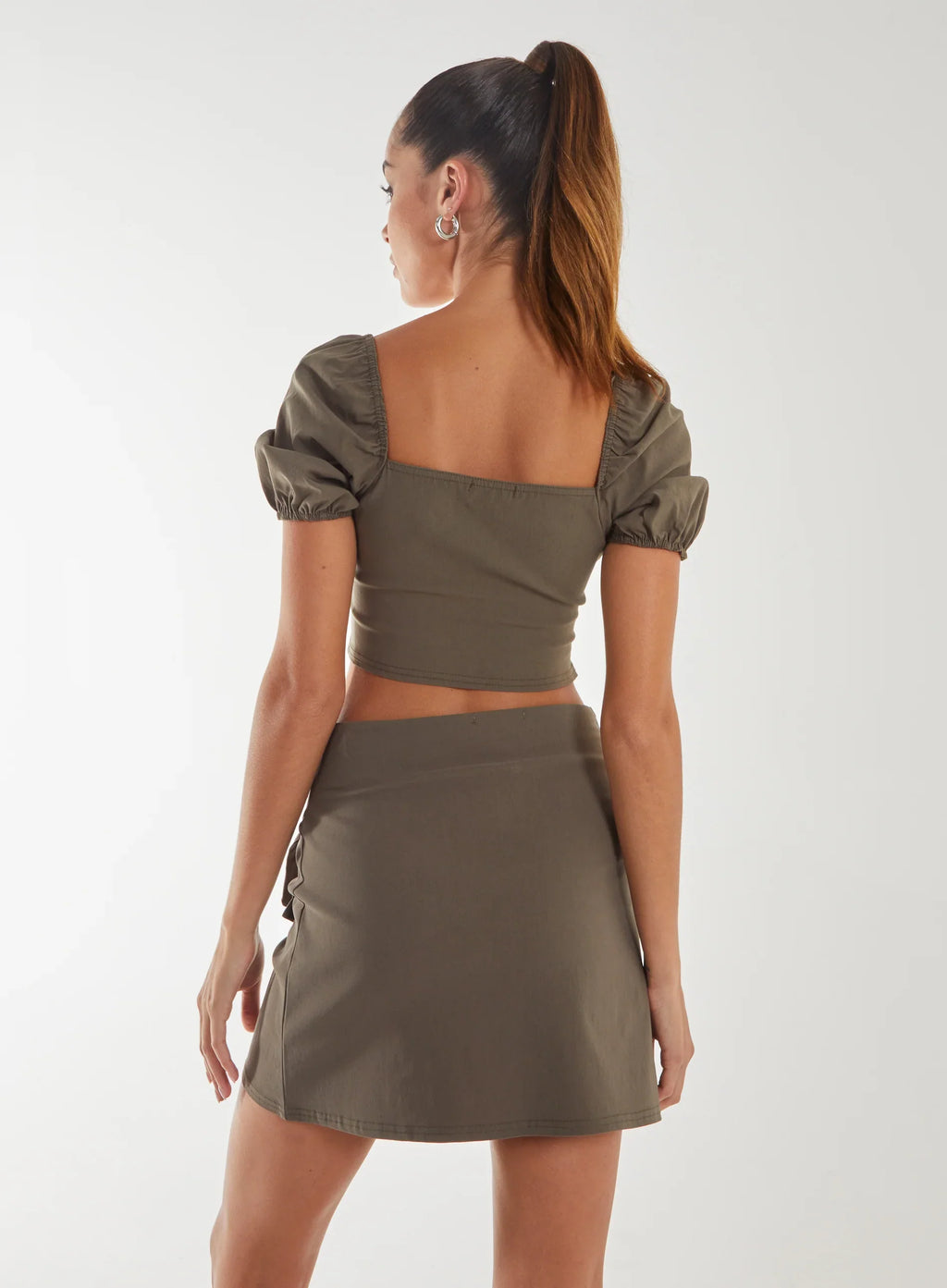 Puff Sleeve Bengaline Cropped Top