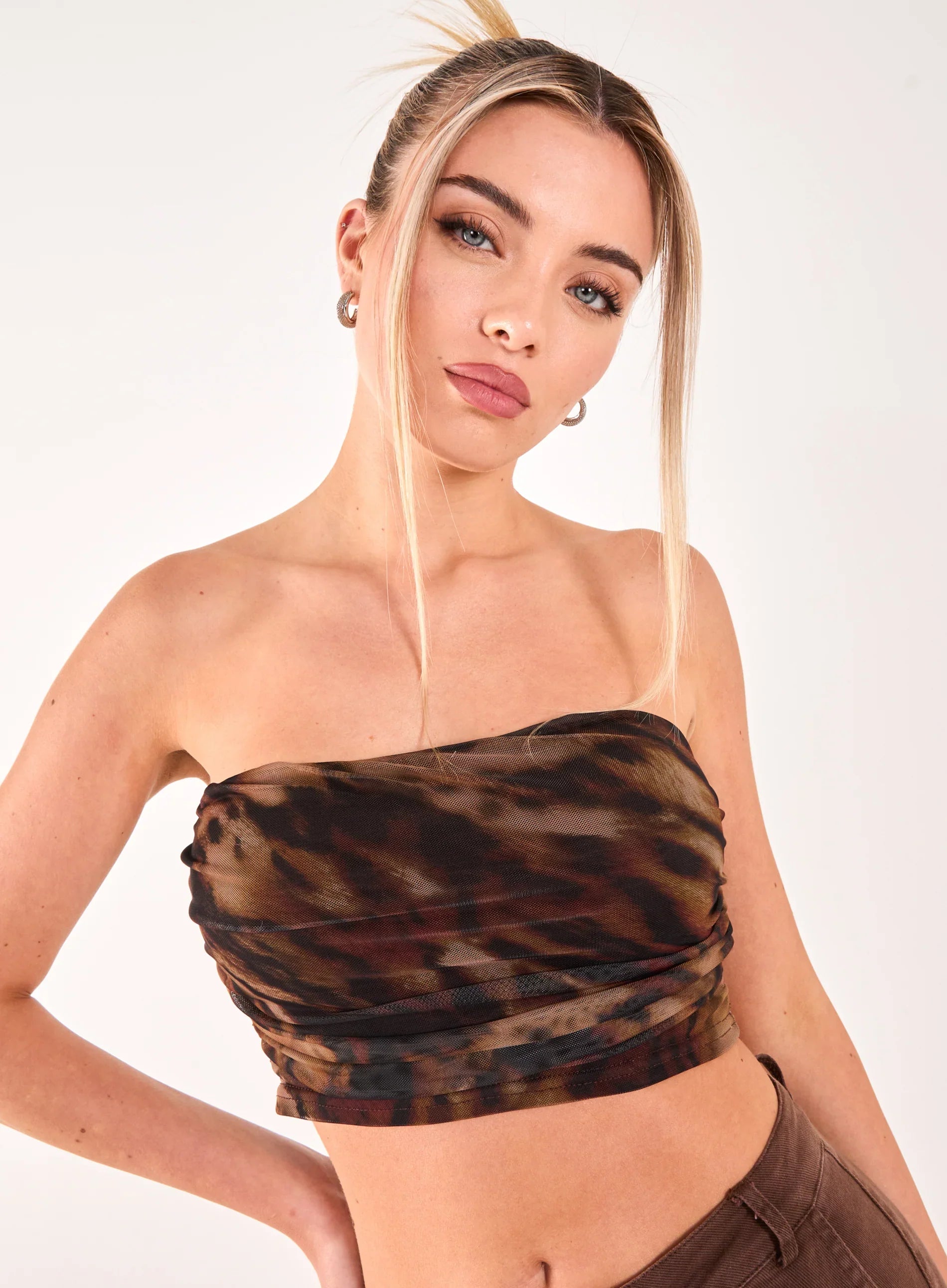 Mesh Animal Print Bandeau Top